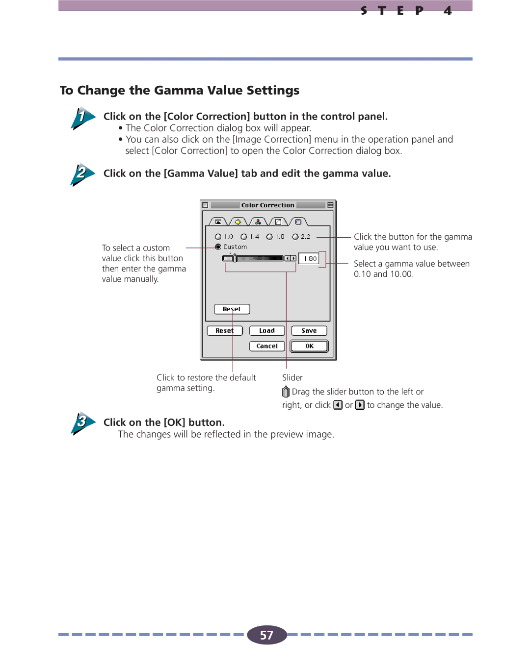 Canon FS 2710 manual E P To Change the Gamma Value Settings, Click on the Gamma Value tab and edit the gamma value 