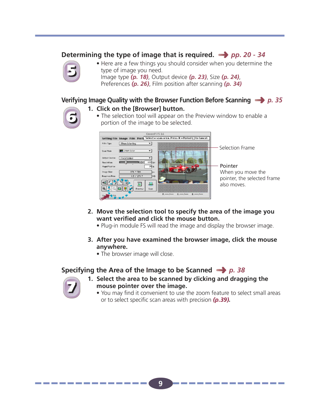 Canon FS 2710 manual Determining the type of image that is required. pp, Specifying the Area of the Image to be Scanned p 