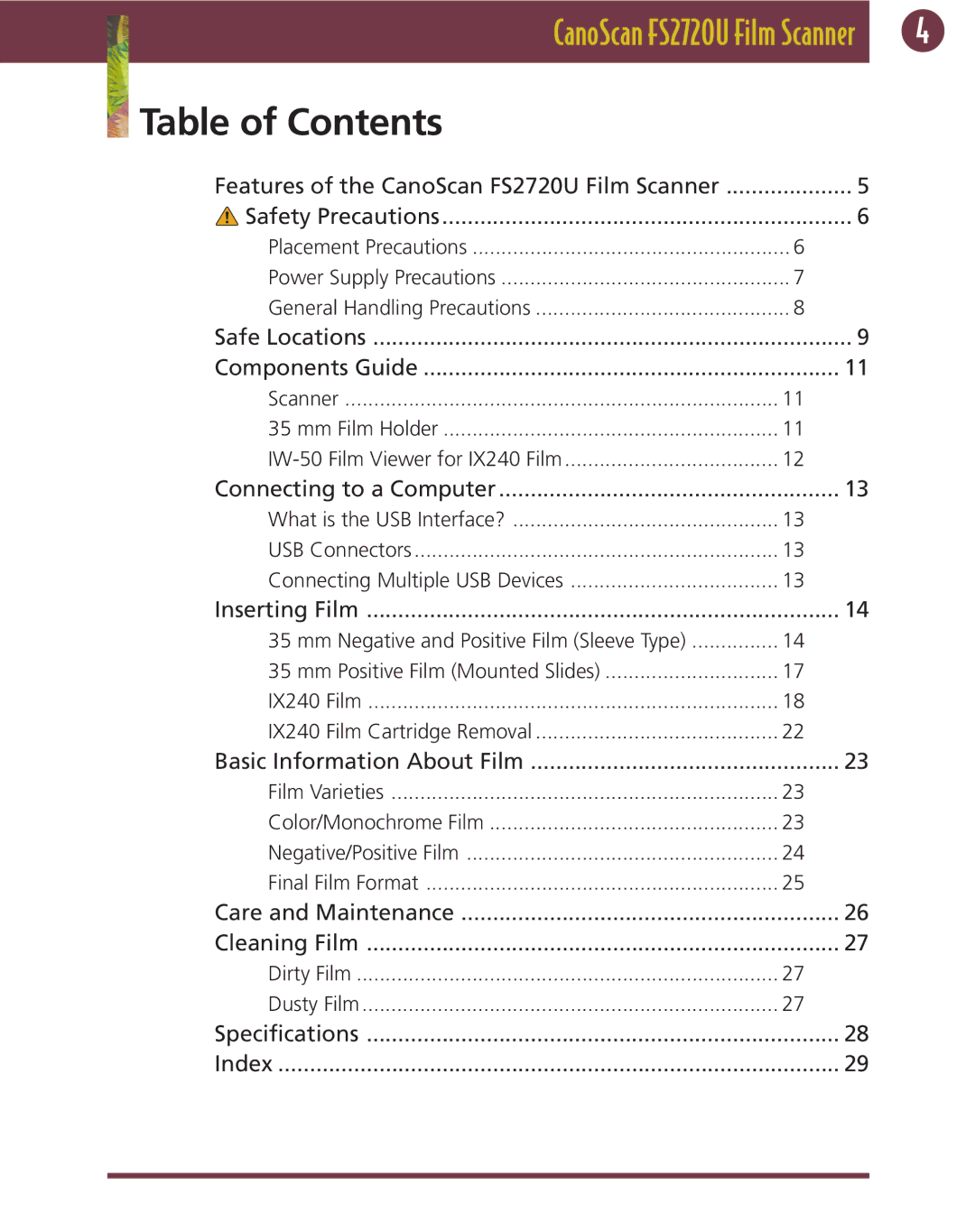 Canon FS 2720 U manual Table of Contents 