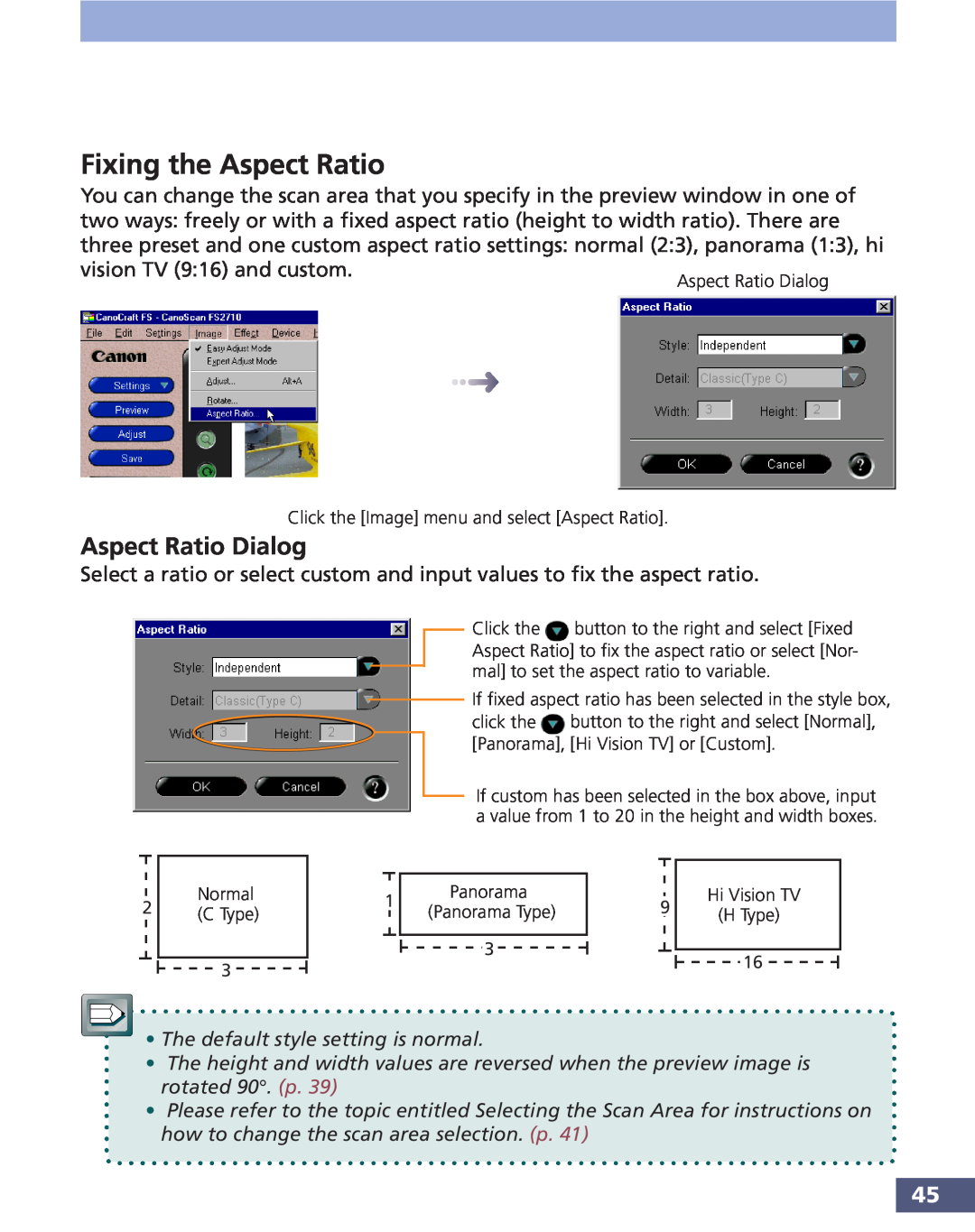 Canon FS 3.6 manual Fixing the Aspect Ratio, Aspect Ratio Dialog 