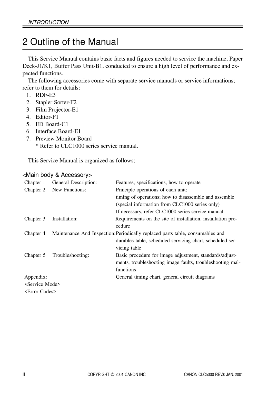 Canon FY8-13GZ-000 manual Outline of the Manual, Main body & Accessory 