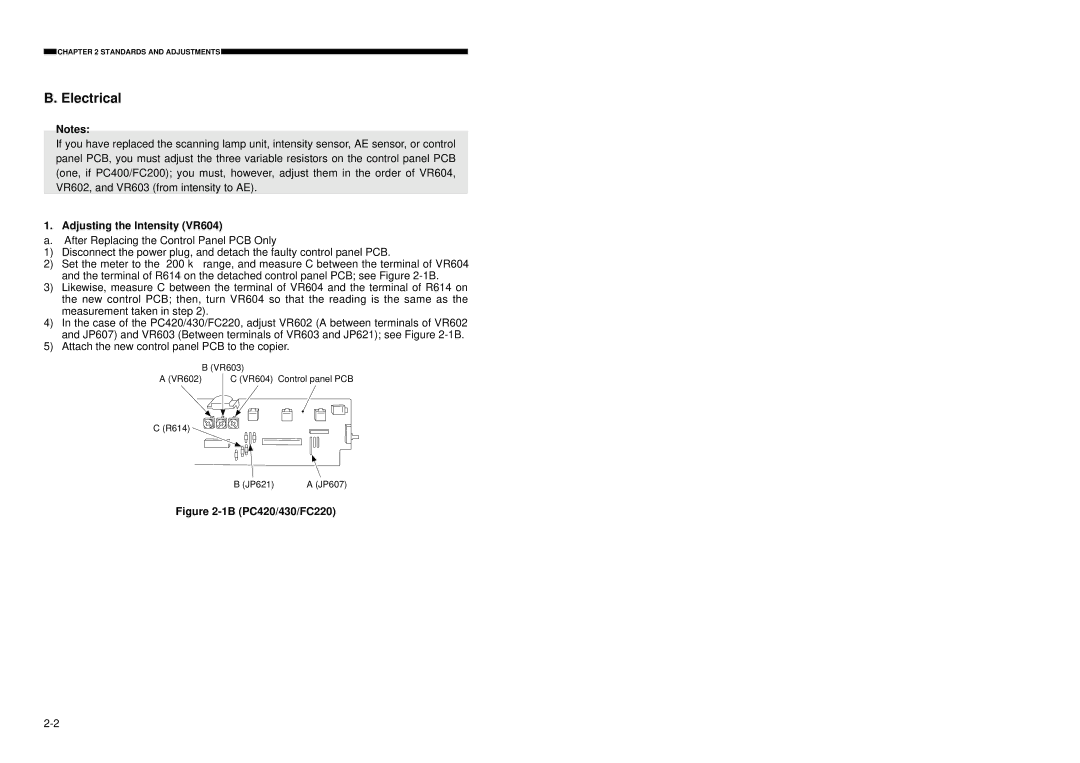 Canon FY8-23AV-000 manual Electrical, Adjusting the Intensity VR604 