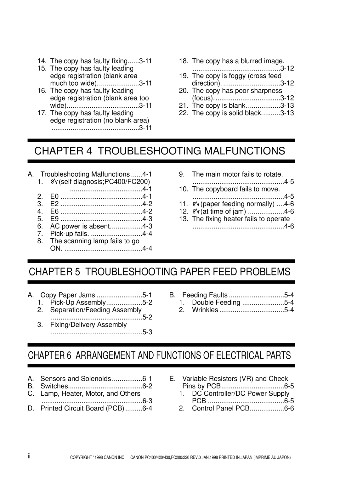 Canon FY8-23AV-000 manual Troubleshooting Malfunctions 