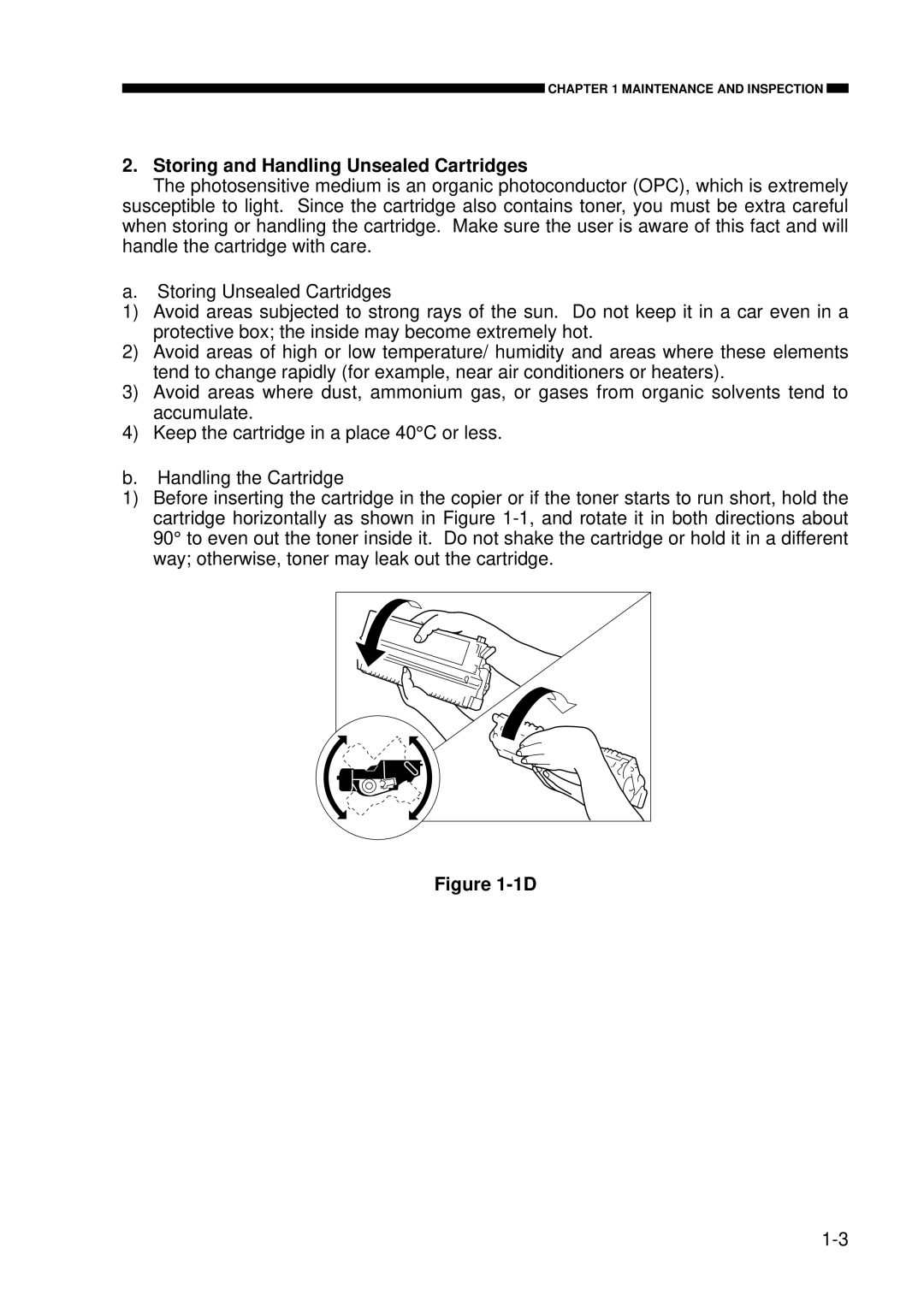 Canon FY8-23AV-000 manual Storing and Handling Unsealed Cartridges 