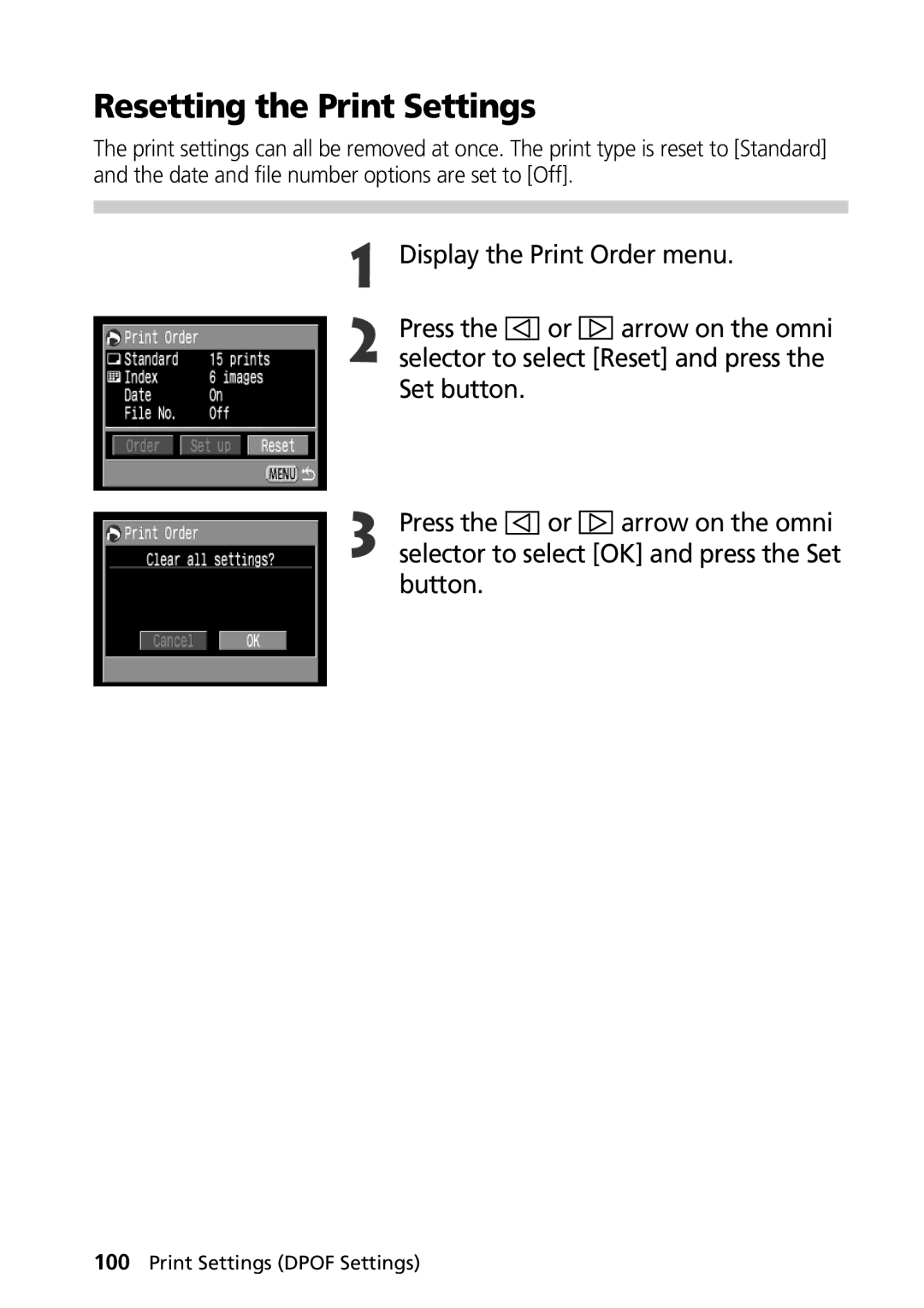 Canon G1 manual Resetting the Print Settings, Button 