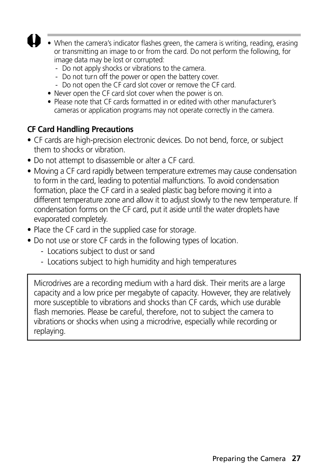 Canon G1 manual CF Card Handling Precautions 