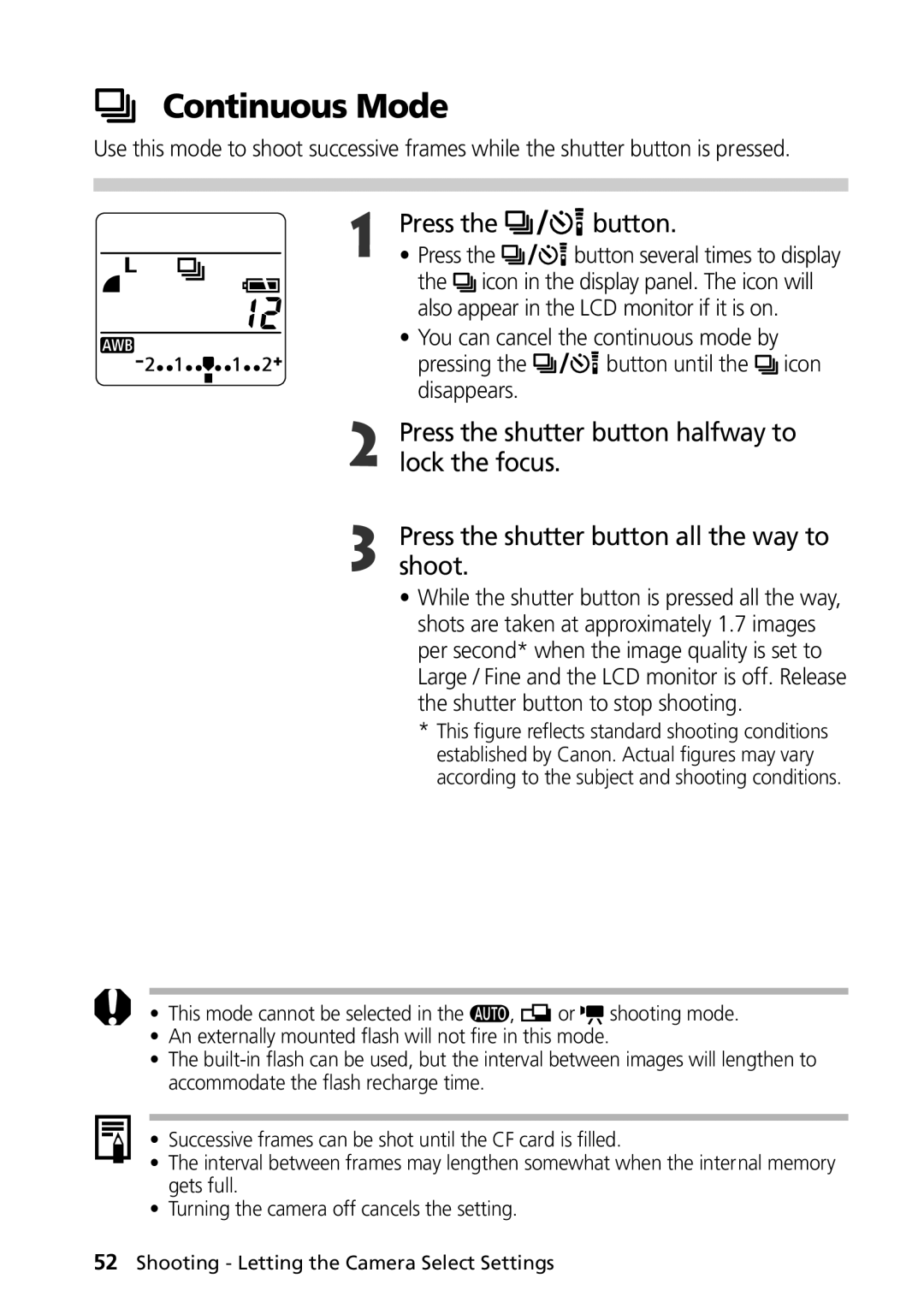 Canon G1 manual Continuous Mode 