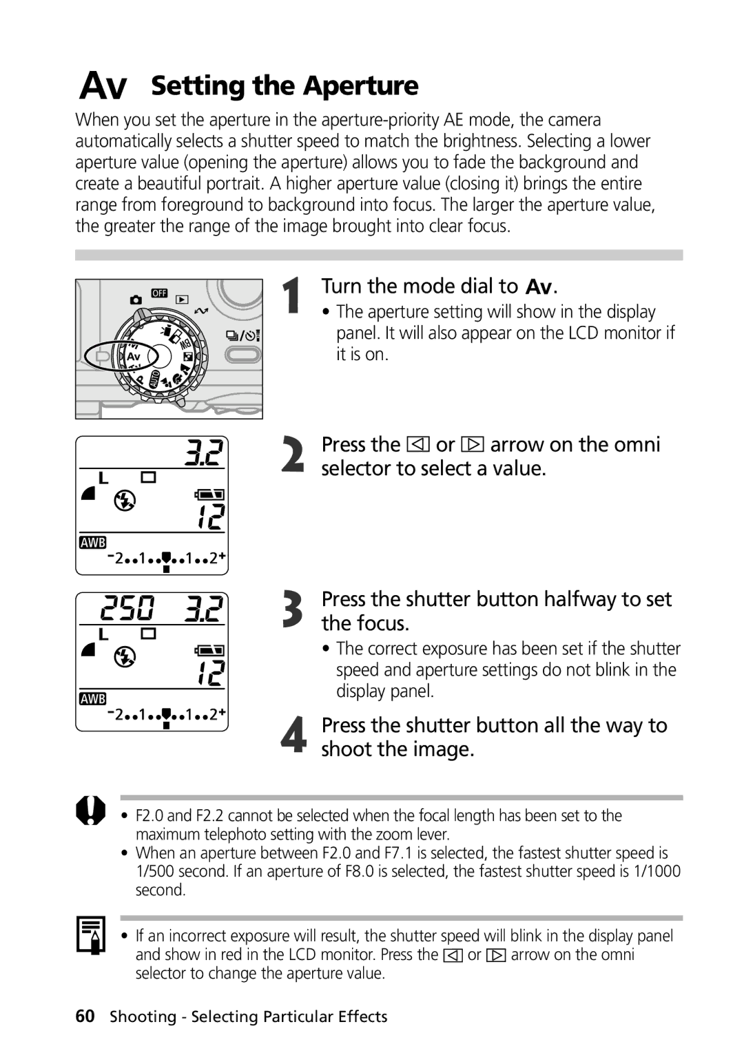 Canon G1 manual Setting the Aperture 