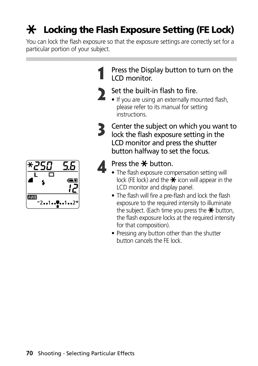 Canon G1 manual Locking the Flash Exposure Setting FE Lock 