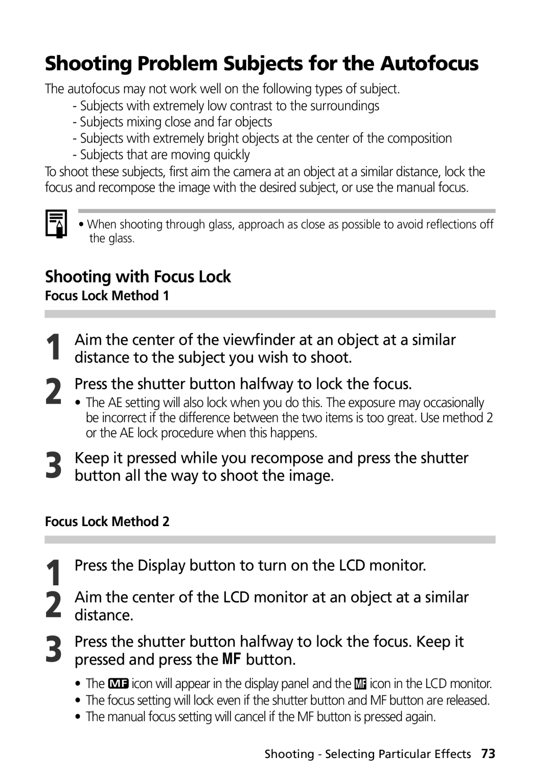 Canon G1 manual Shooting Problem Subjects for the Autofocus, Shooting with Focus Lock 