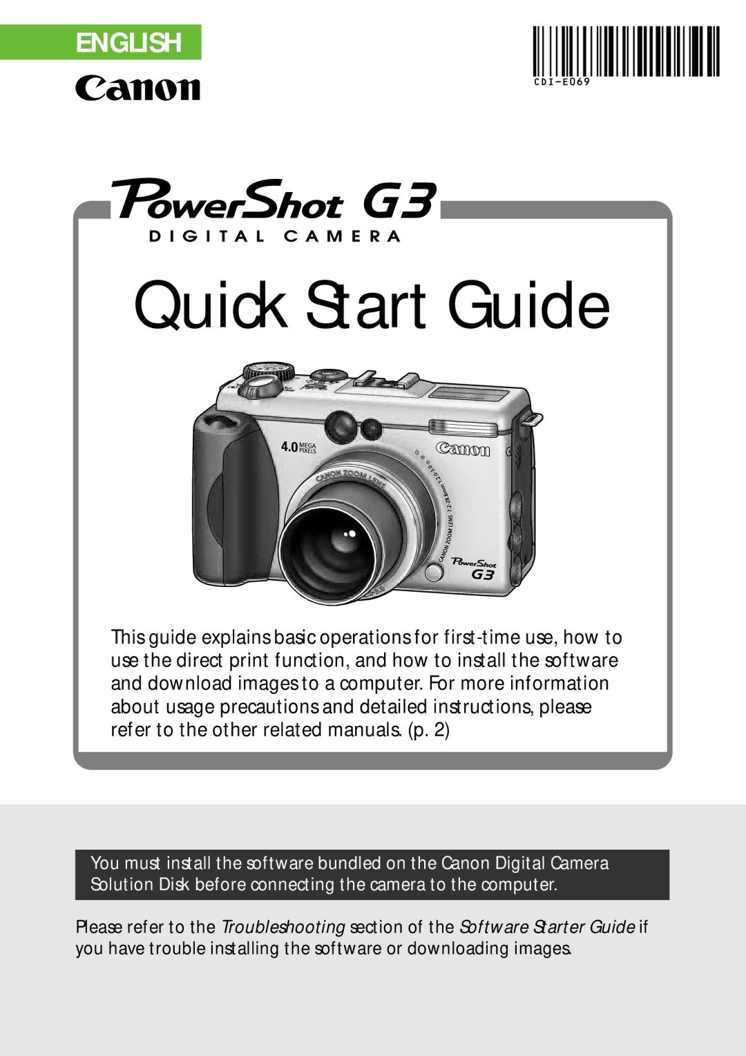 Canon G3 quick start Quick Start Guide 