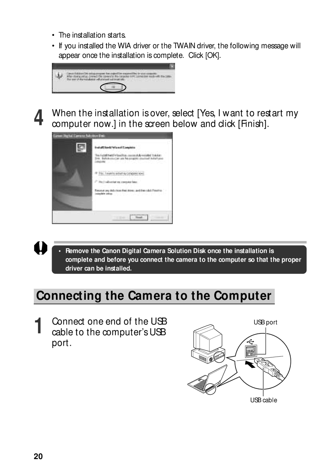 Canon G3 quick start Connecting the Camera to the Computer, Port 