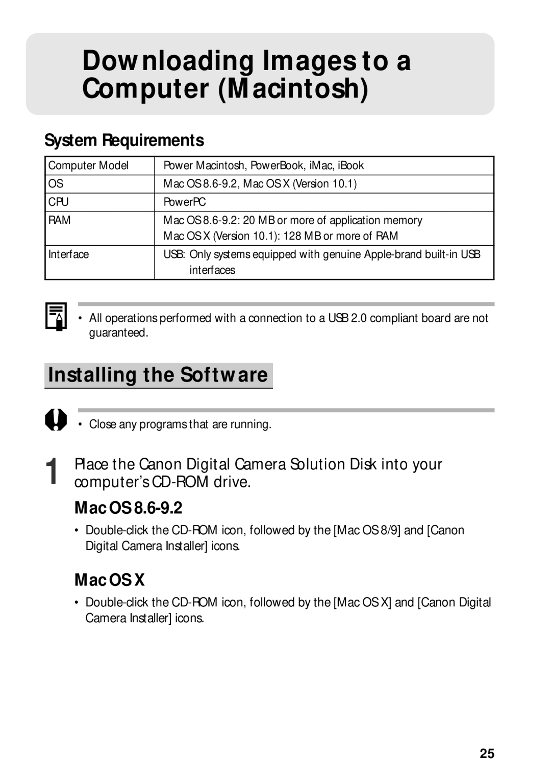 Canon G3 quick start Downloading Images to a Computer Macintosh, Mac OS, Computer’s CD-ROM drive 