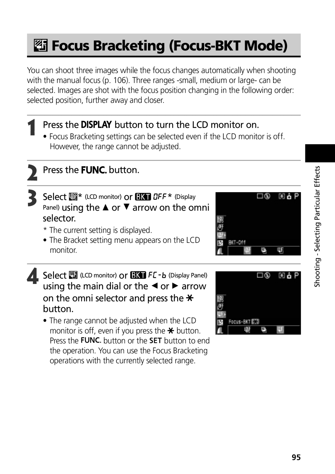 Canon G3 manual Focus Bracketing Focus-BKT Mode, However, the range cannot be adjusted 