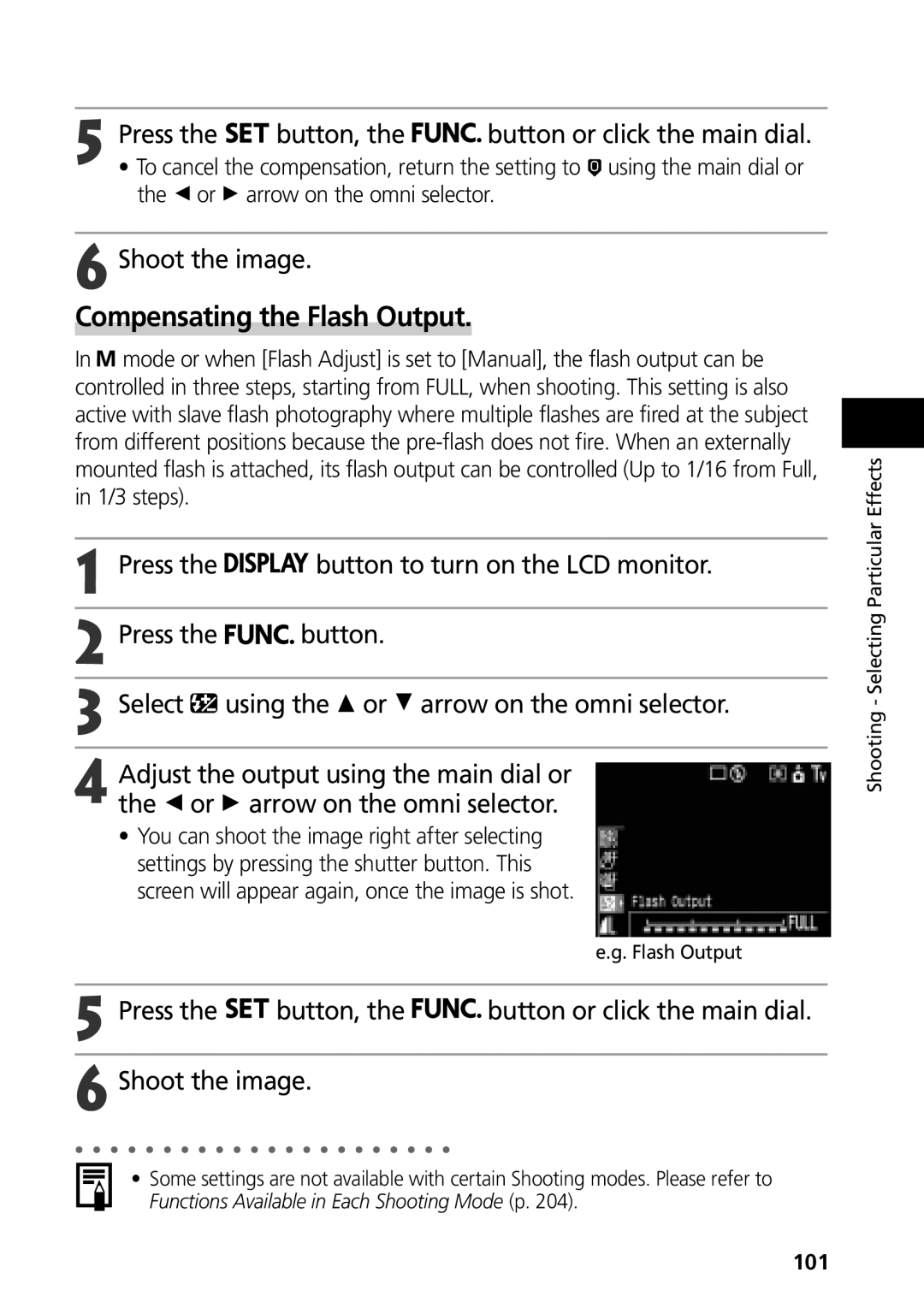 Canon G3 manual Compensating the Flash Output, B or a arrow on the omni selector, 101 