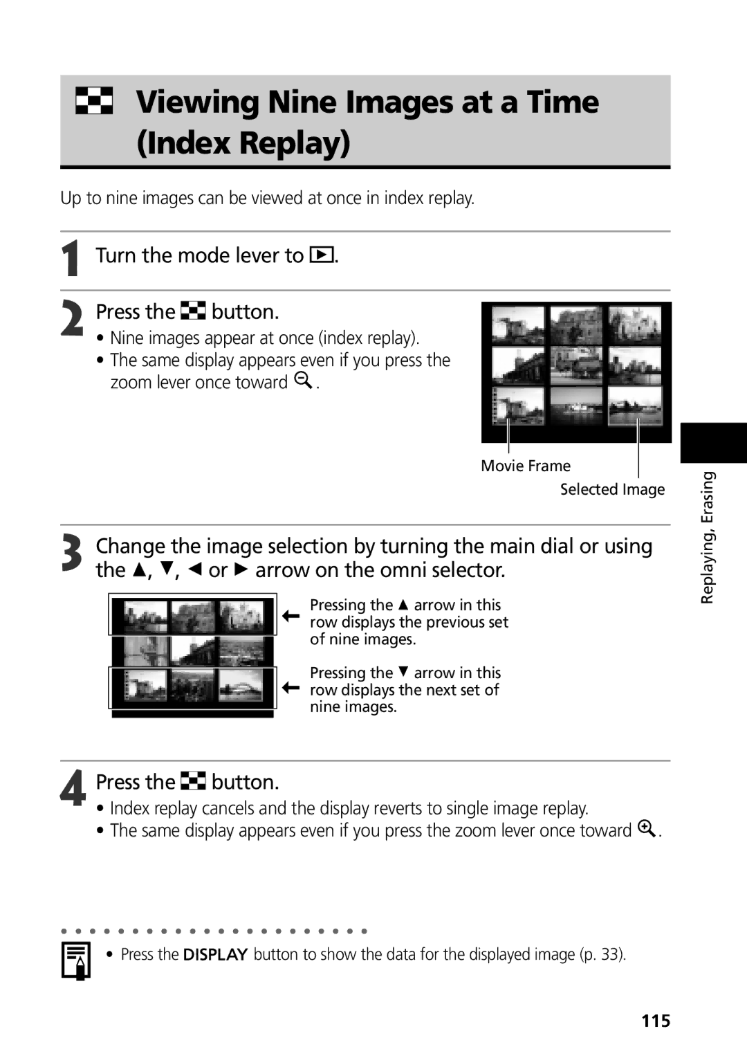 Canon G3 manual Viewing Nine Images at a Time Index Replay, Up to nine images can be viewed at once in index replay, 115 