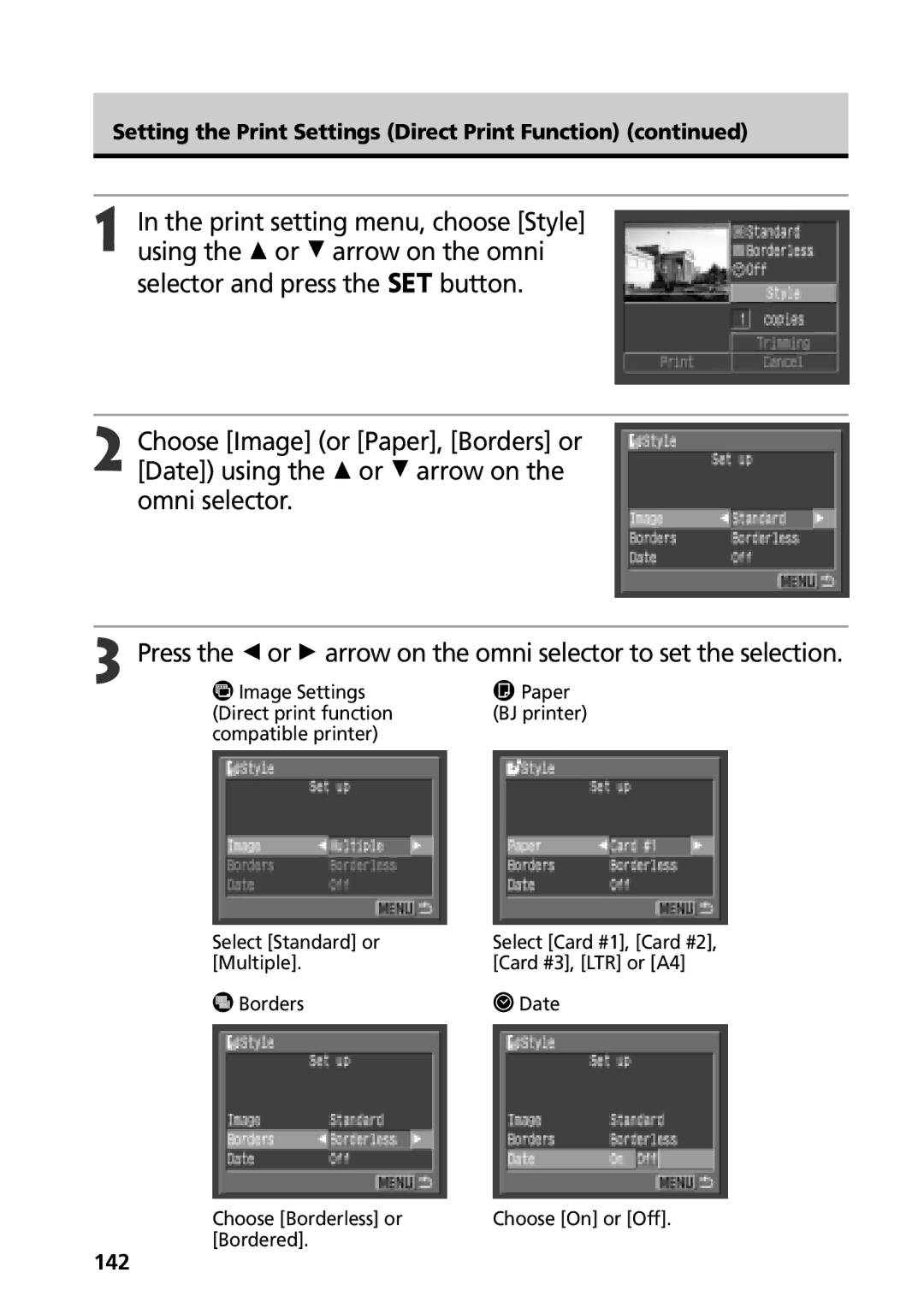 Canon G3 manual Setting the Print Settings Direct Print Function, 142 