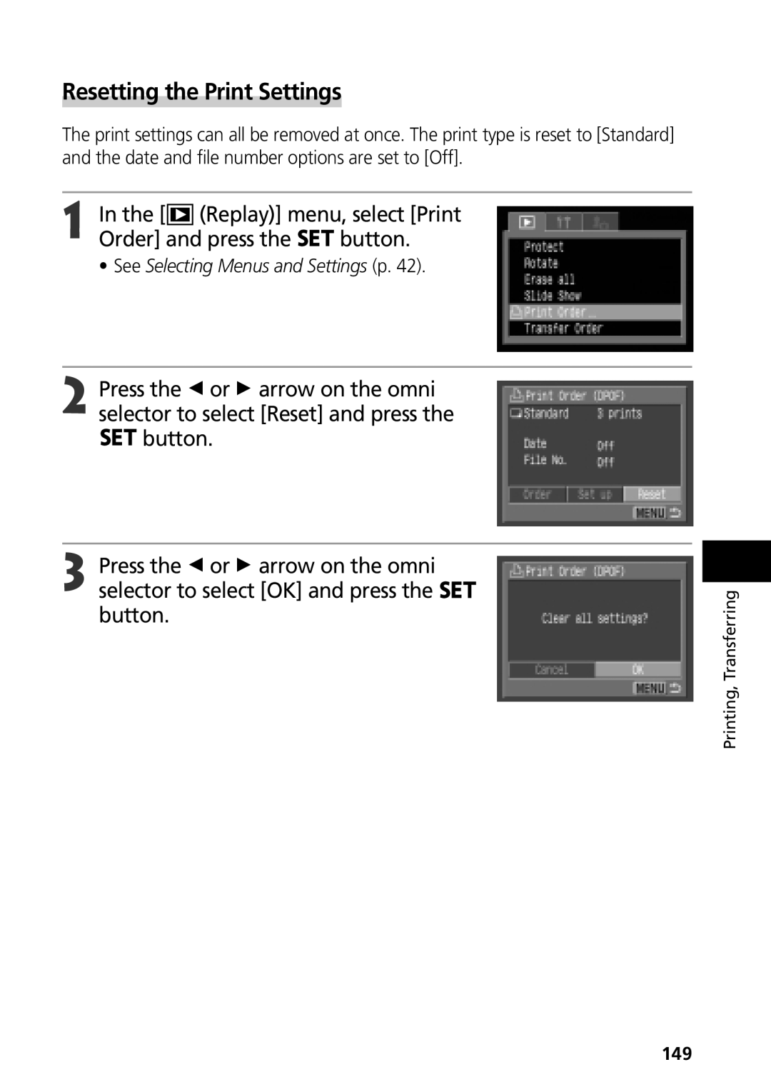 Canon G3 manual Resetting the Print Settings, 149 