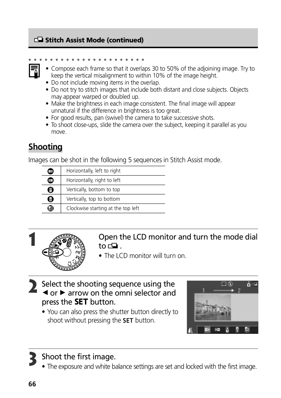 Canon G3 manual Shooting, Open the LCD monitor and turn the mode dial, Shoot the first image, LCD monitor will turn on 