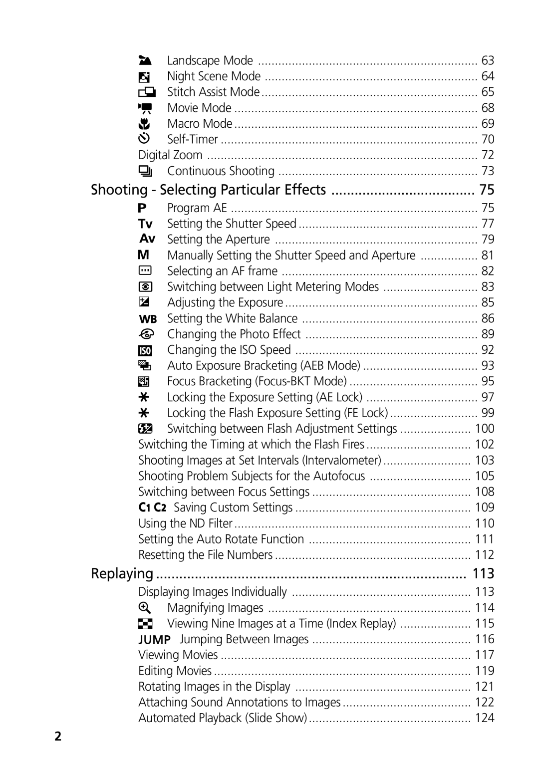 Canon G3 manual Shooting Selecting Particular Effects, 100, Displaying Images Individually 113, 114, 115 