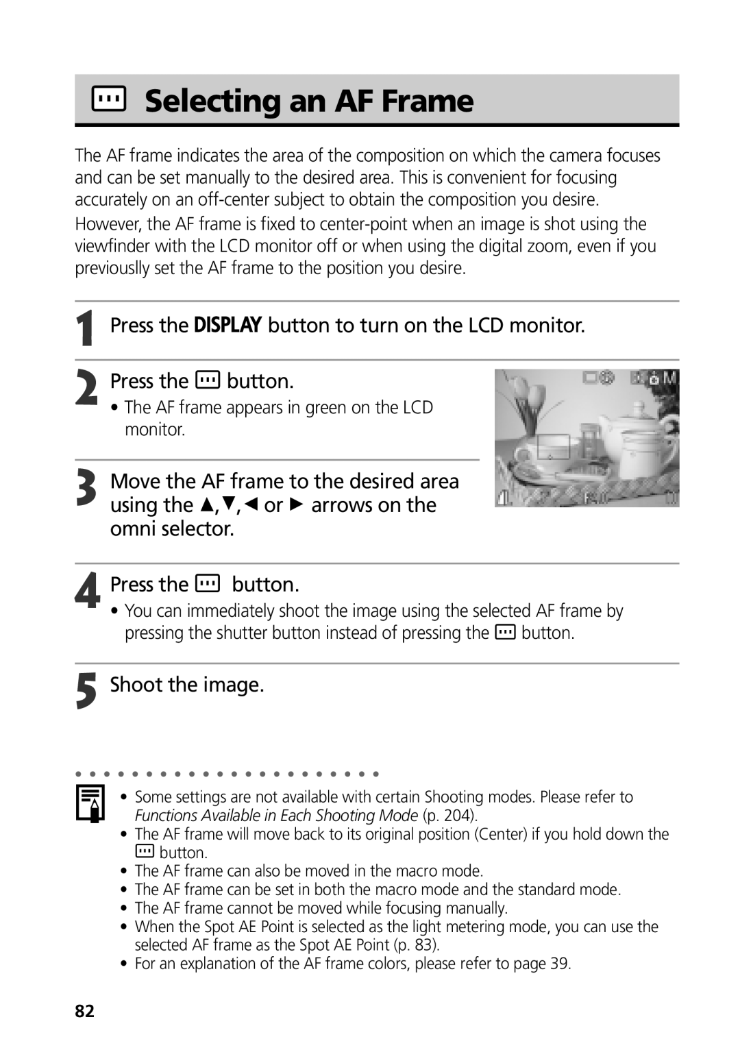 Canon G3 manual Selecting an AF Frame, AF frame appears in green on the LCD, Monitor 