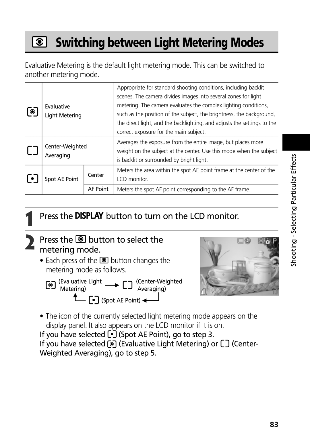 Canon G3 manual Press Button to select Metering mode 