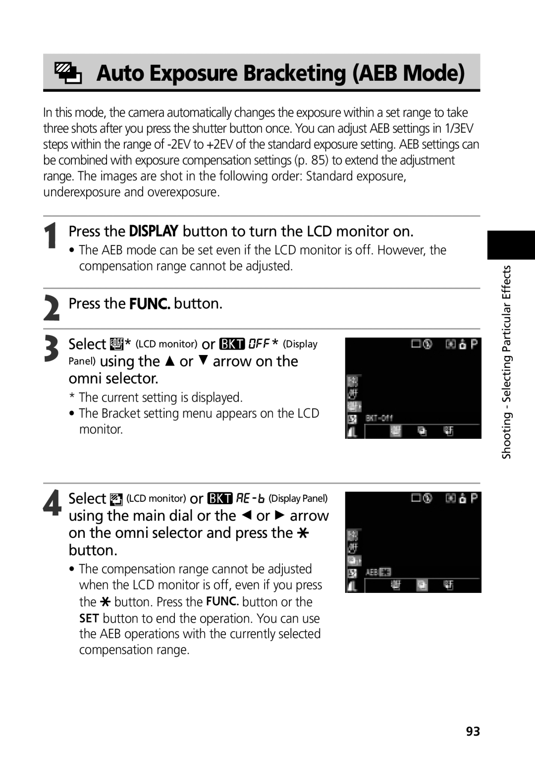 Canon G3 manual Panel using the C or D arrow on the omni selector, Compensation range cannot be adjusted 