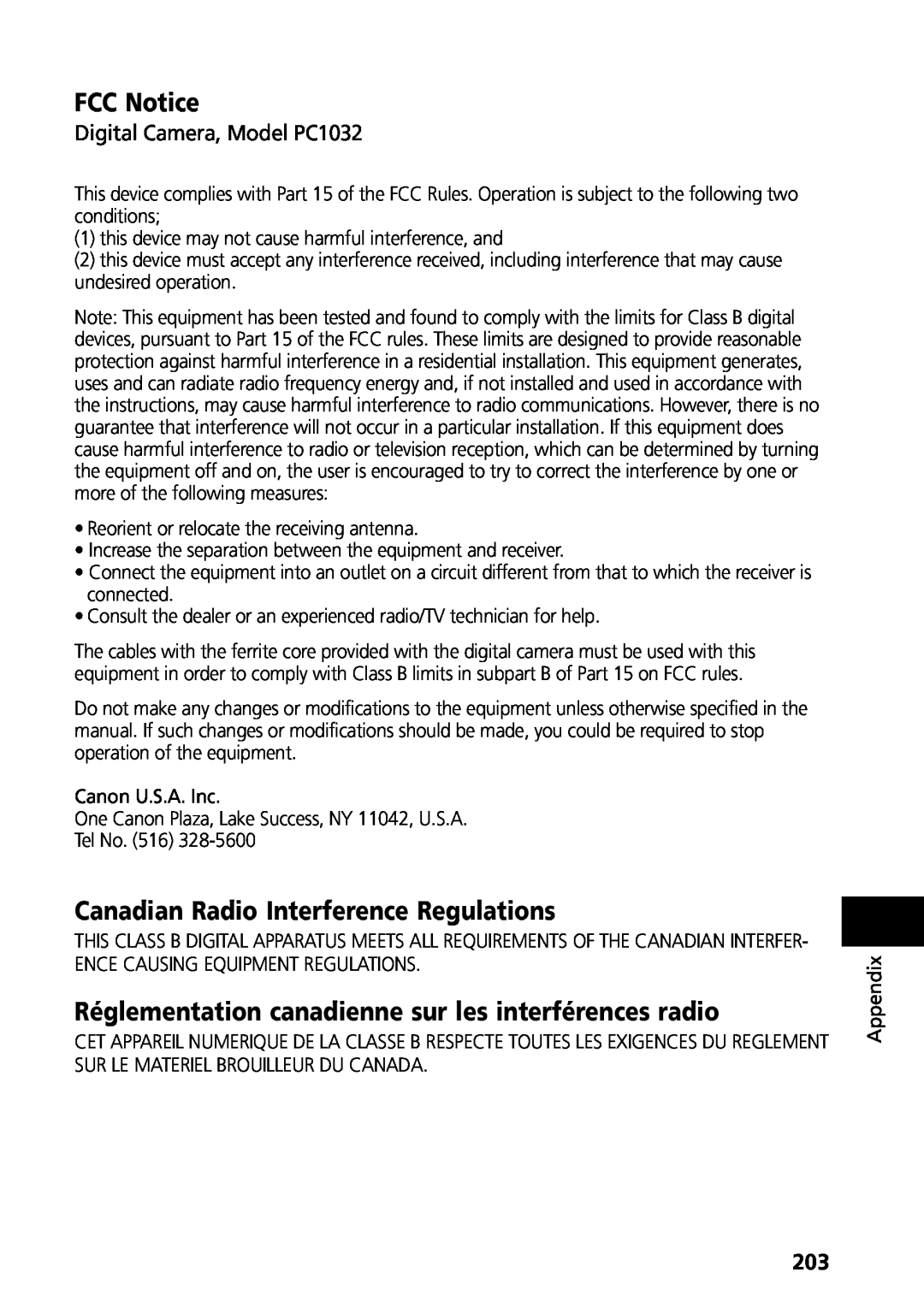 Canon G3 manual FCC Notice, Canadian Radio Interference Regulations, Réglementation canadienne sur les interférences radio 