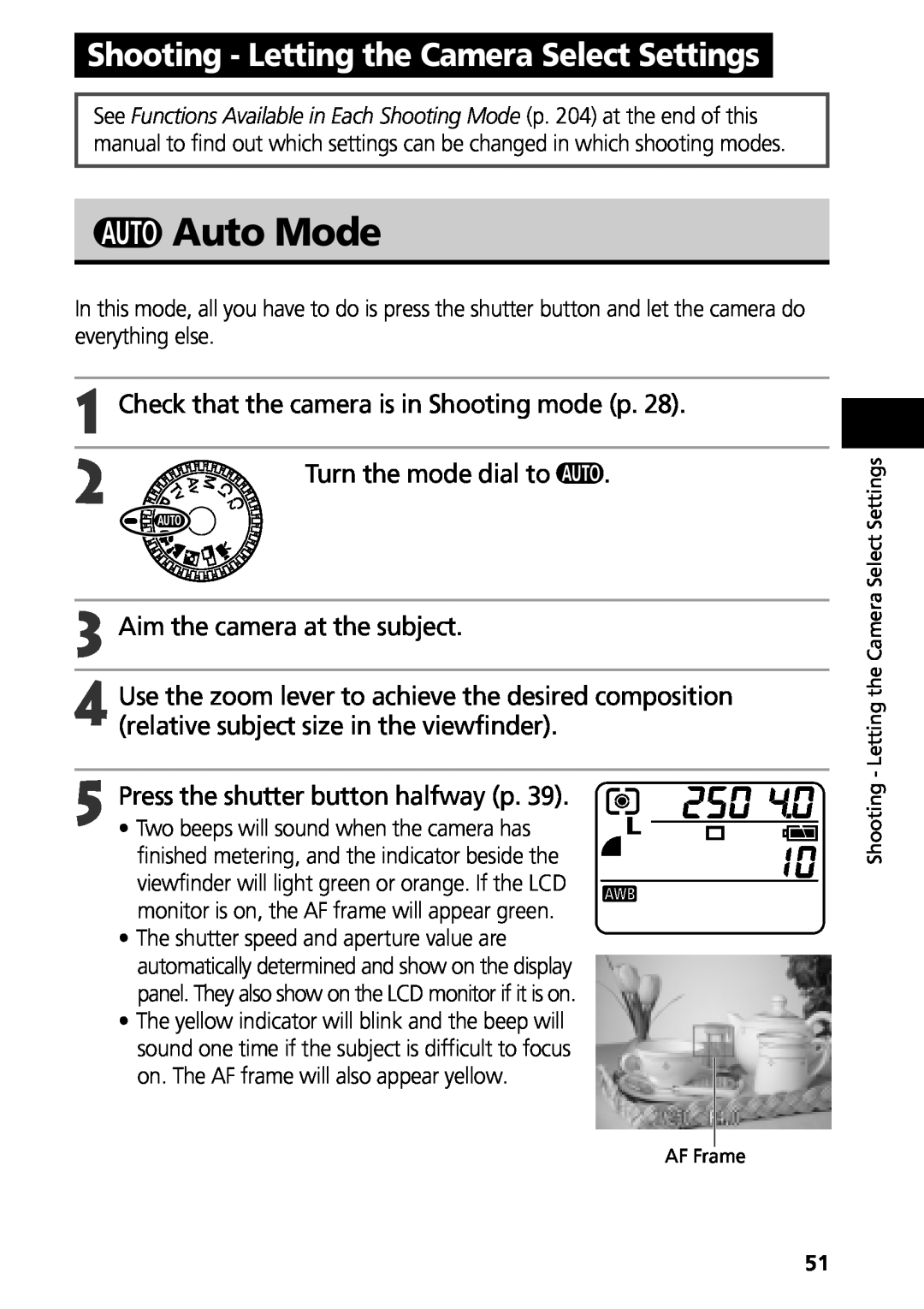 Canon G3 manual Auto Mode, Shooting - Letting the Camera Select Settings, Check that the camera is in Shooting mode p 