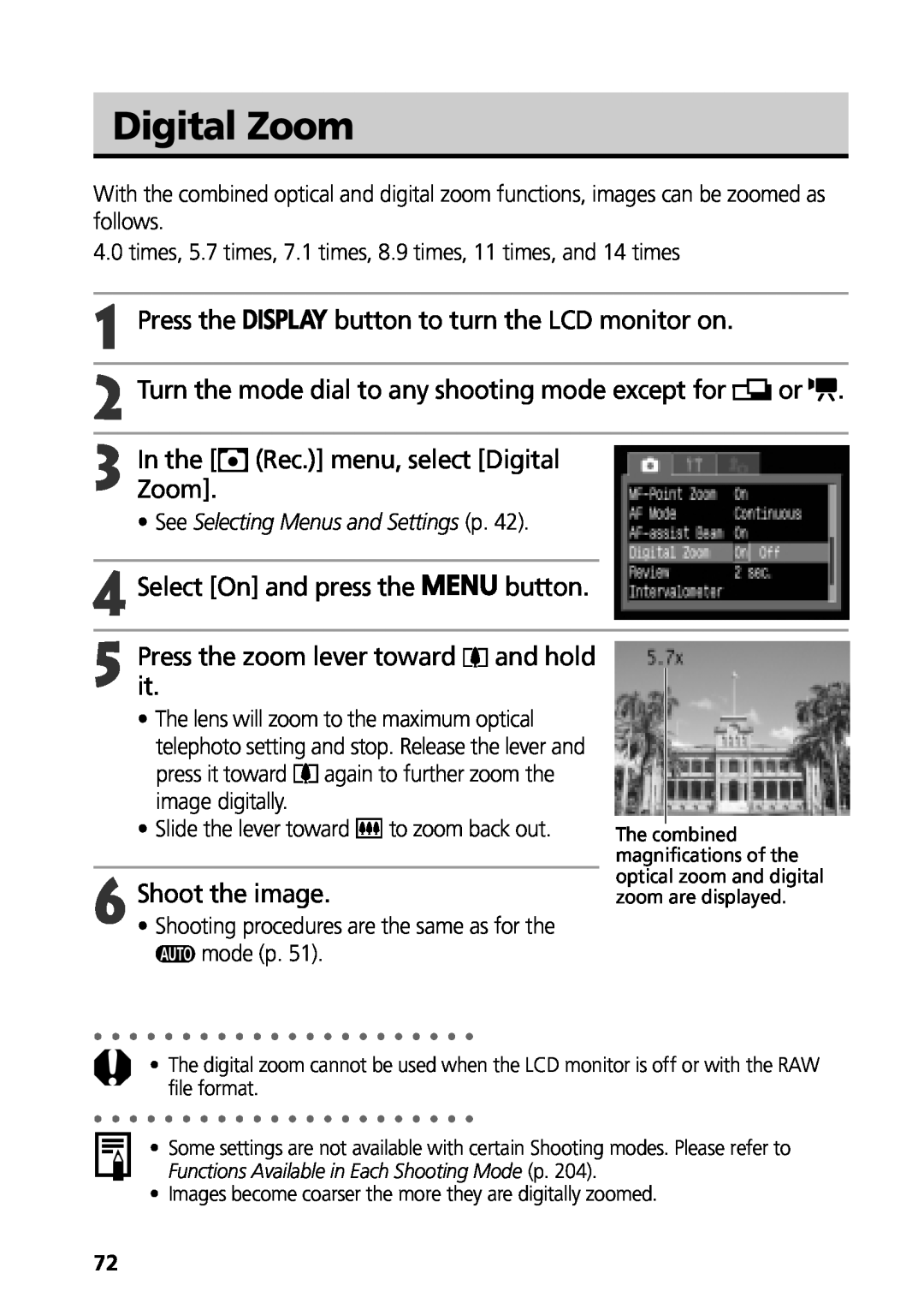 Canon G3 manual Digital Zoom 