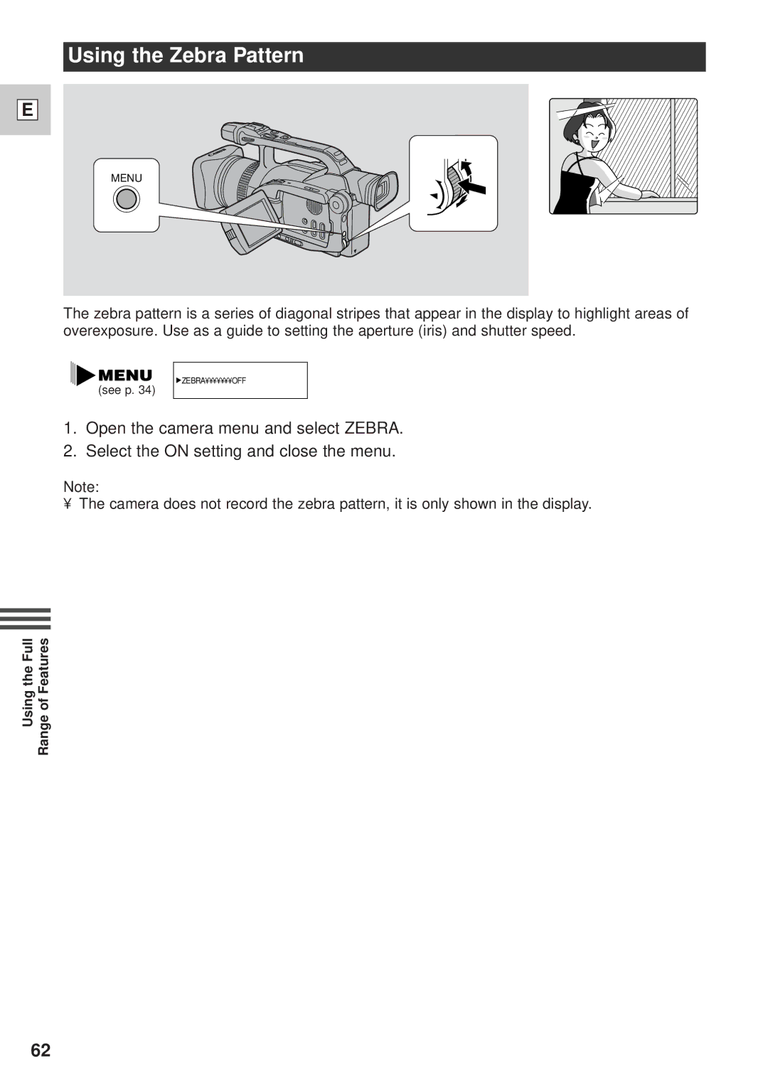 Canon GL1 instruction manual Using the Zebra Pattern 