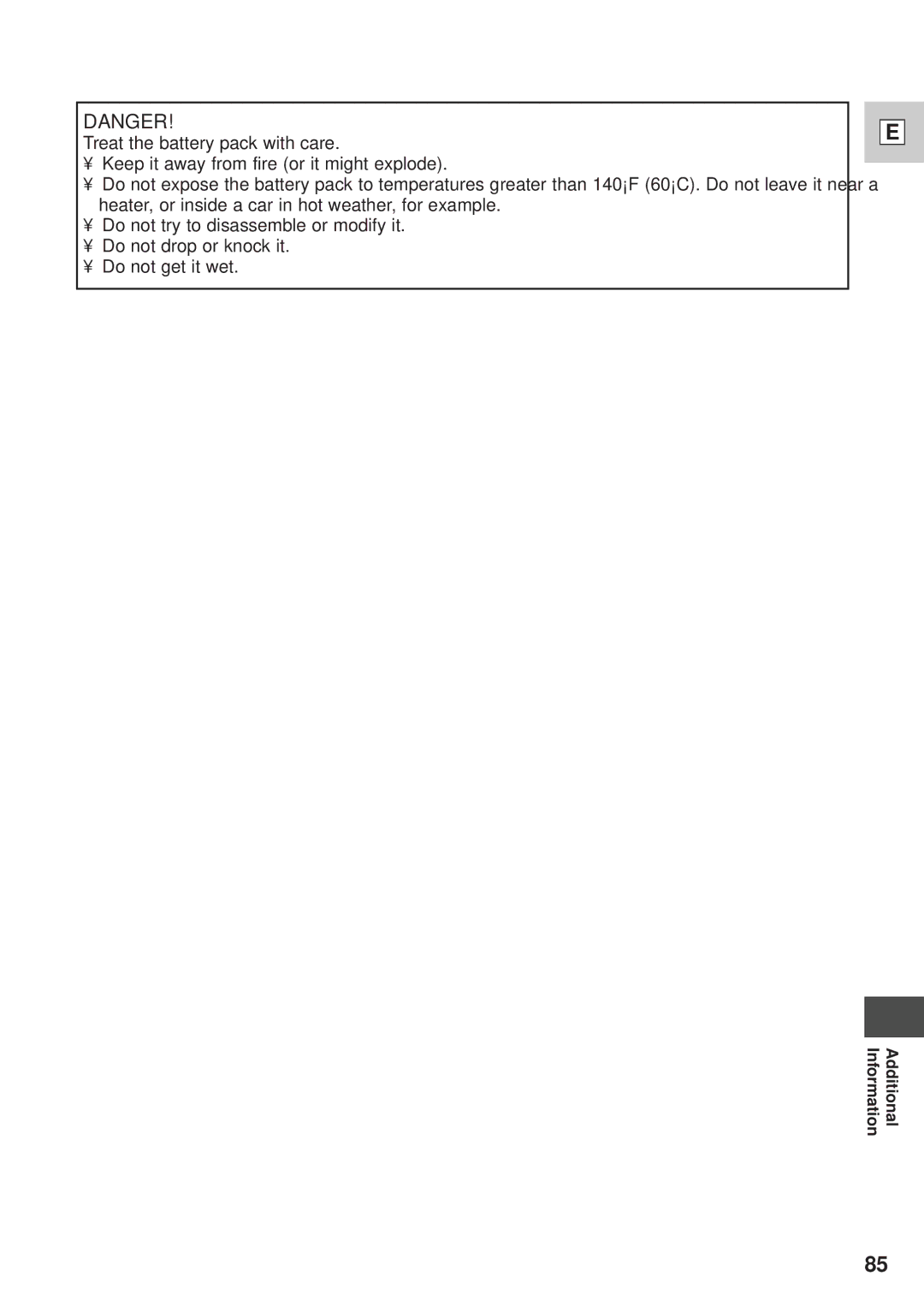 Canon GL1 instruction manual Treat the battery pack with care 