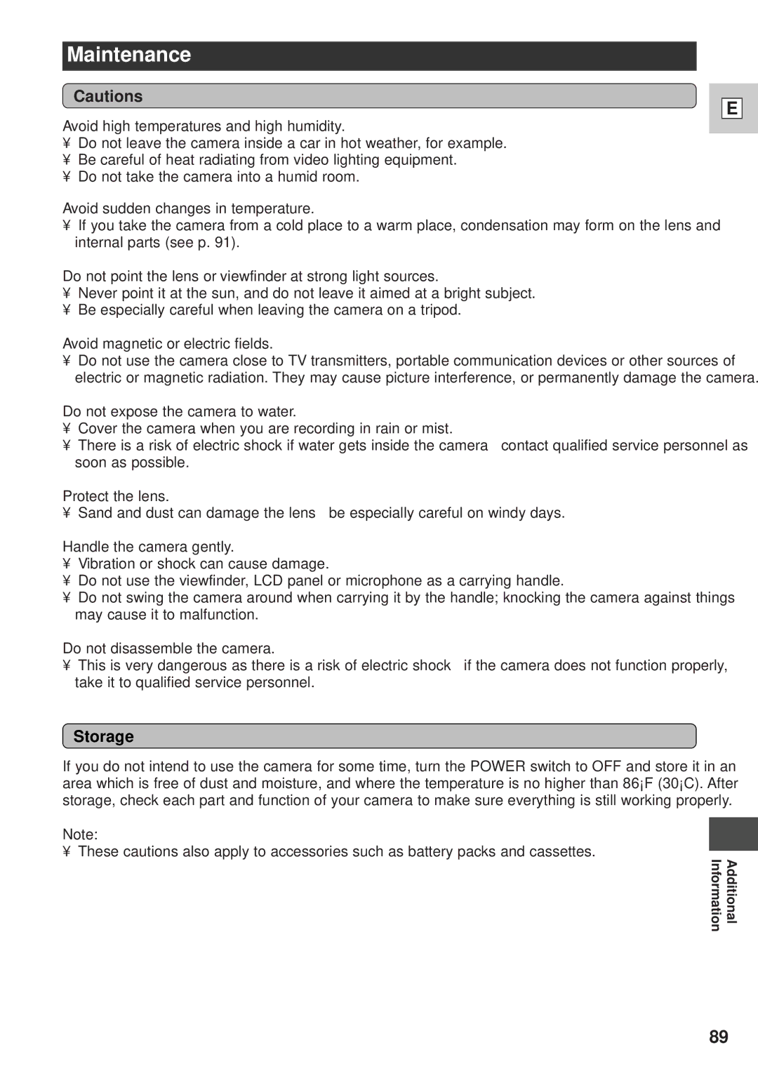 Canon GL1 instruction manual Maintenance, Storage 