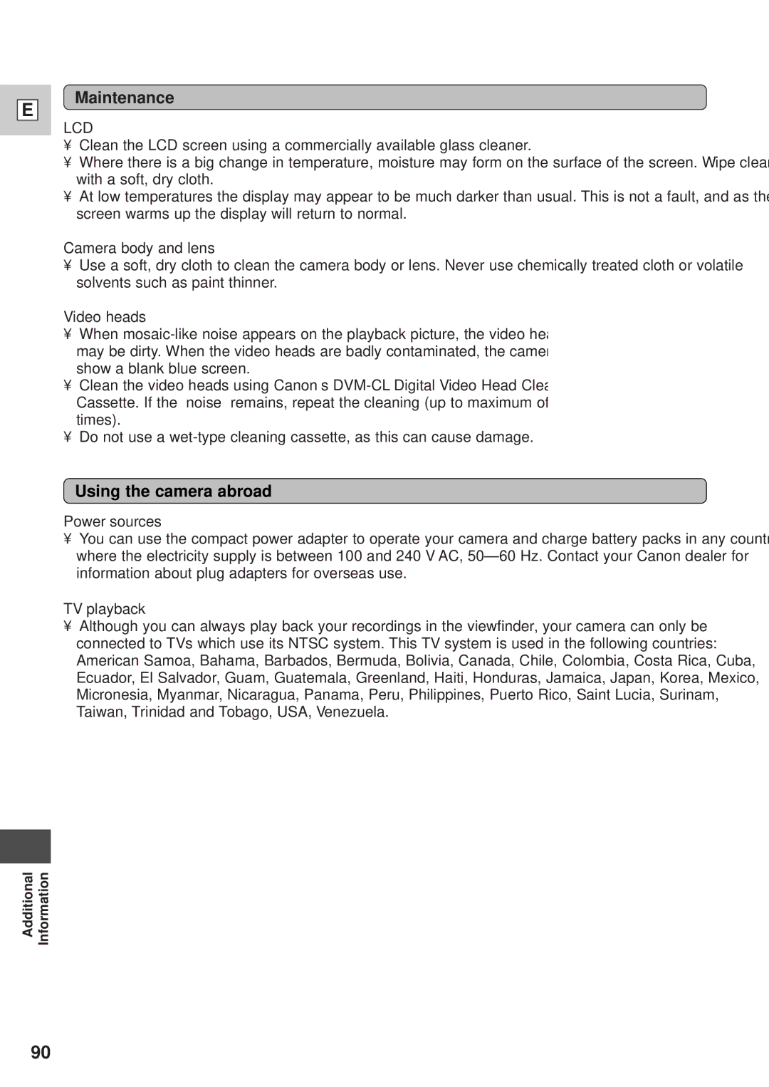 Canon GL1 instruction manual Maintenance, Using the camera abroad 