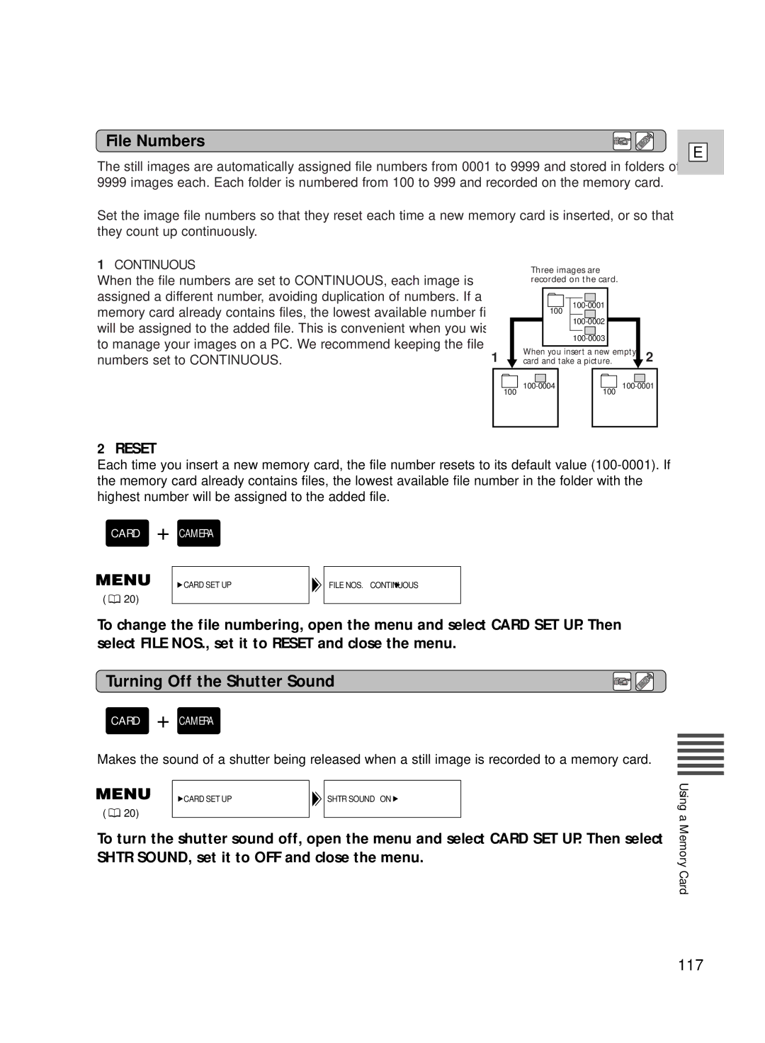 Canon GL2 instruction manual File Numbers, Turning Off the Shutter Sound 