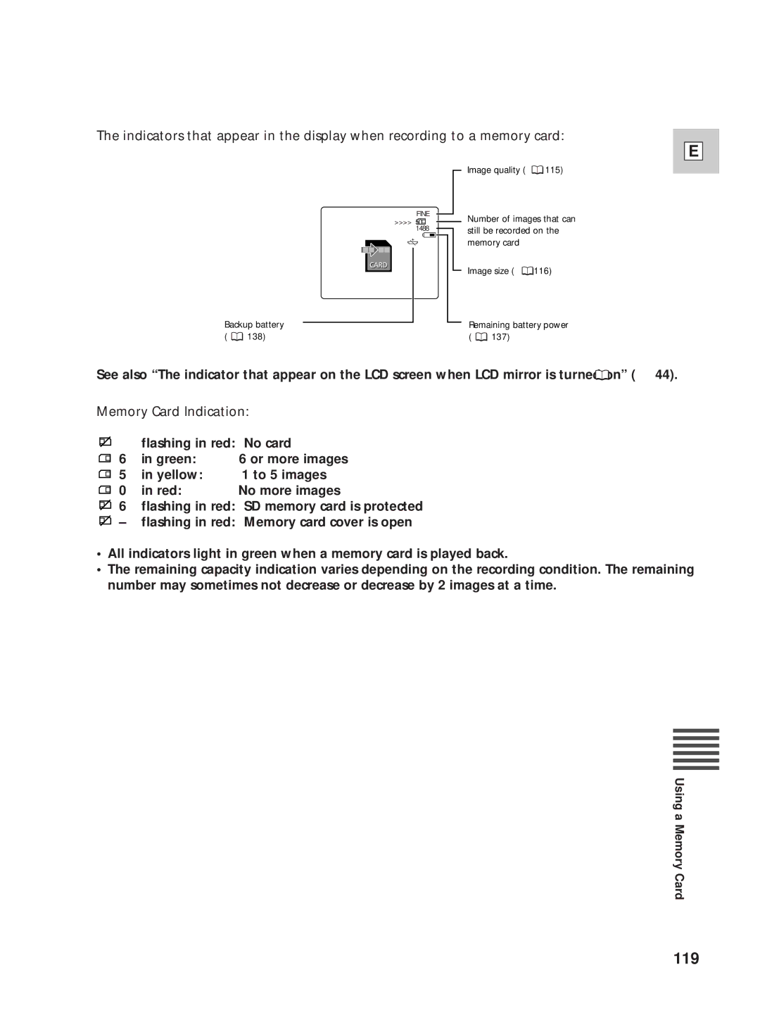 Canon GL2 instruction manual 119, Memory Card Indication 