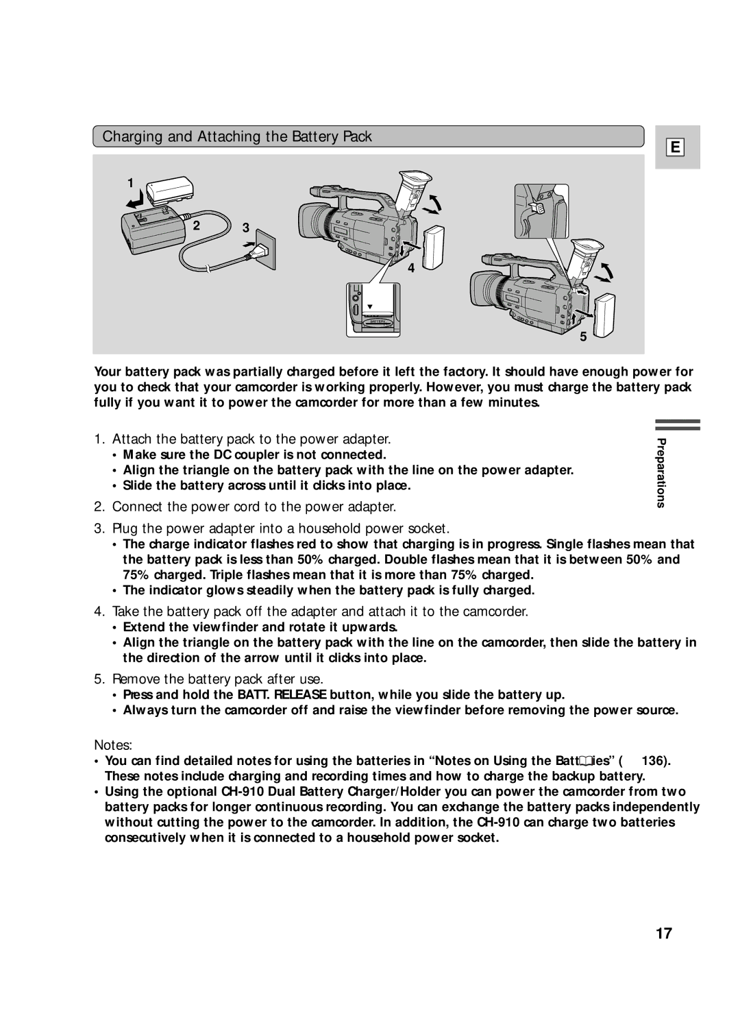 Canon GL2 instruction manual Charging and Attaching the Battery Pack, Attach the battery pack to the power adapter 