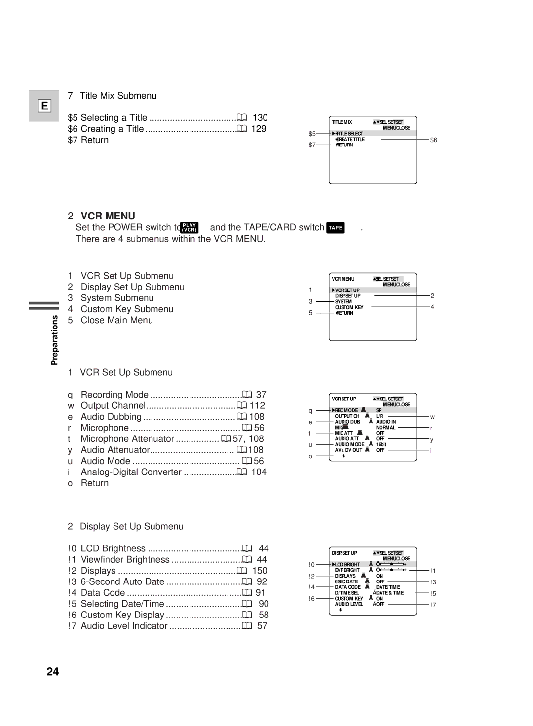 Canon GL2 instruction manual VCR Menu, Title Mix Submenu 