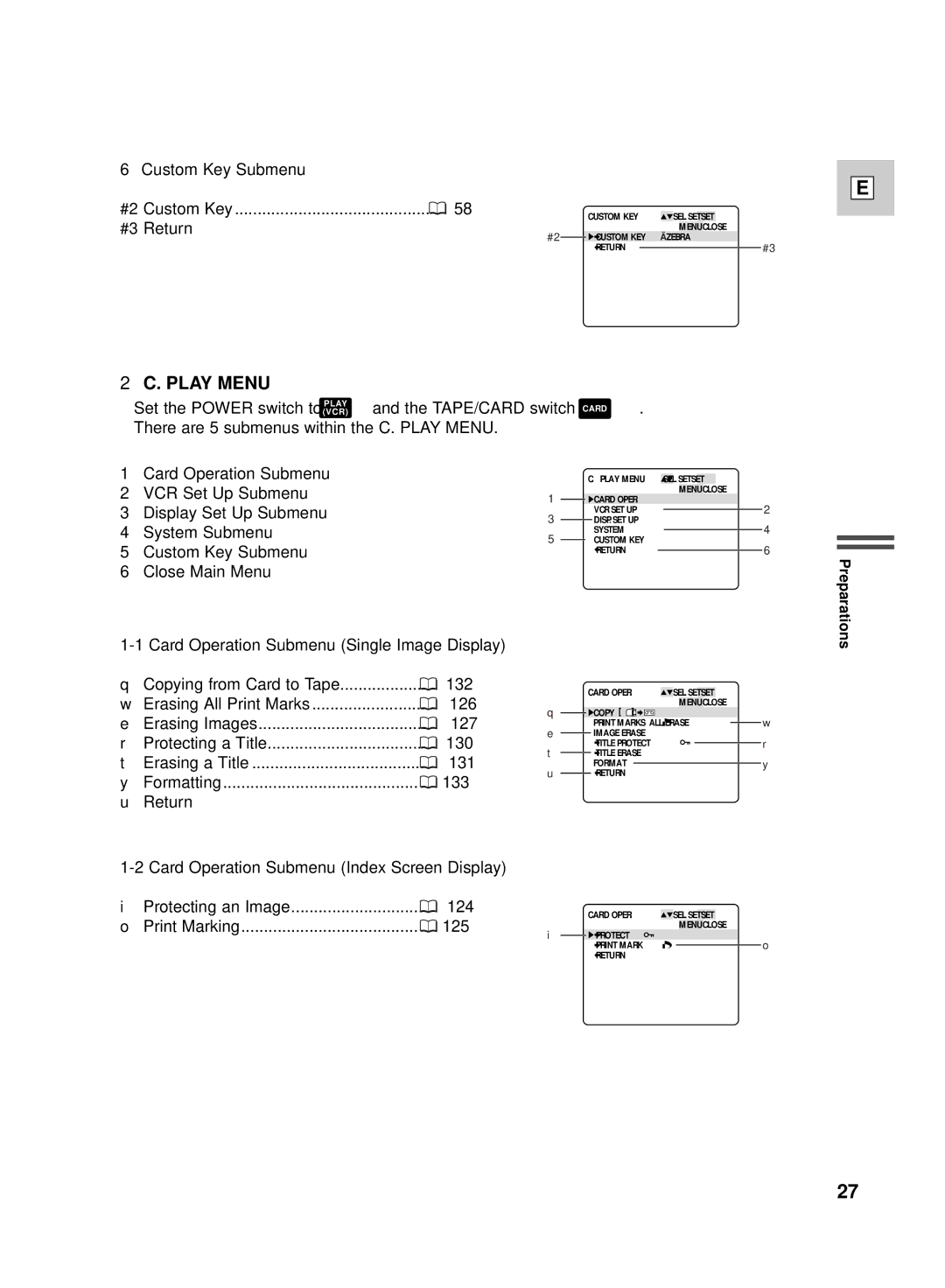 Canon GL2 #3Return, Card Operation Submenu Single Image Display, Card Operation Submenu Index Screen Display 