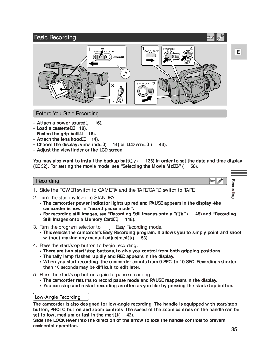 Canon GL2 instruction manual Basic Recording, Before You Start Recording 