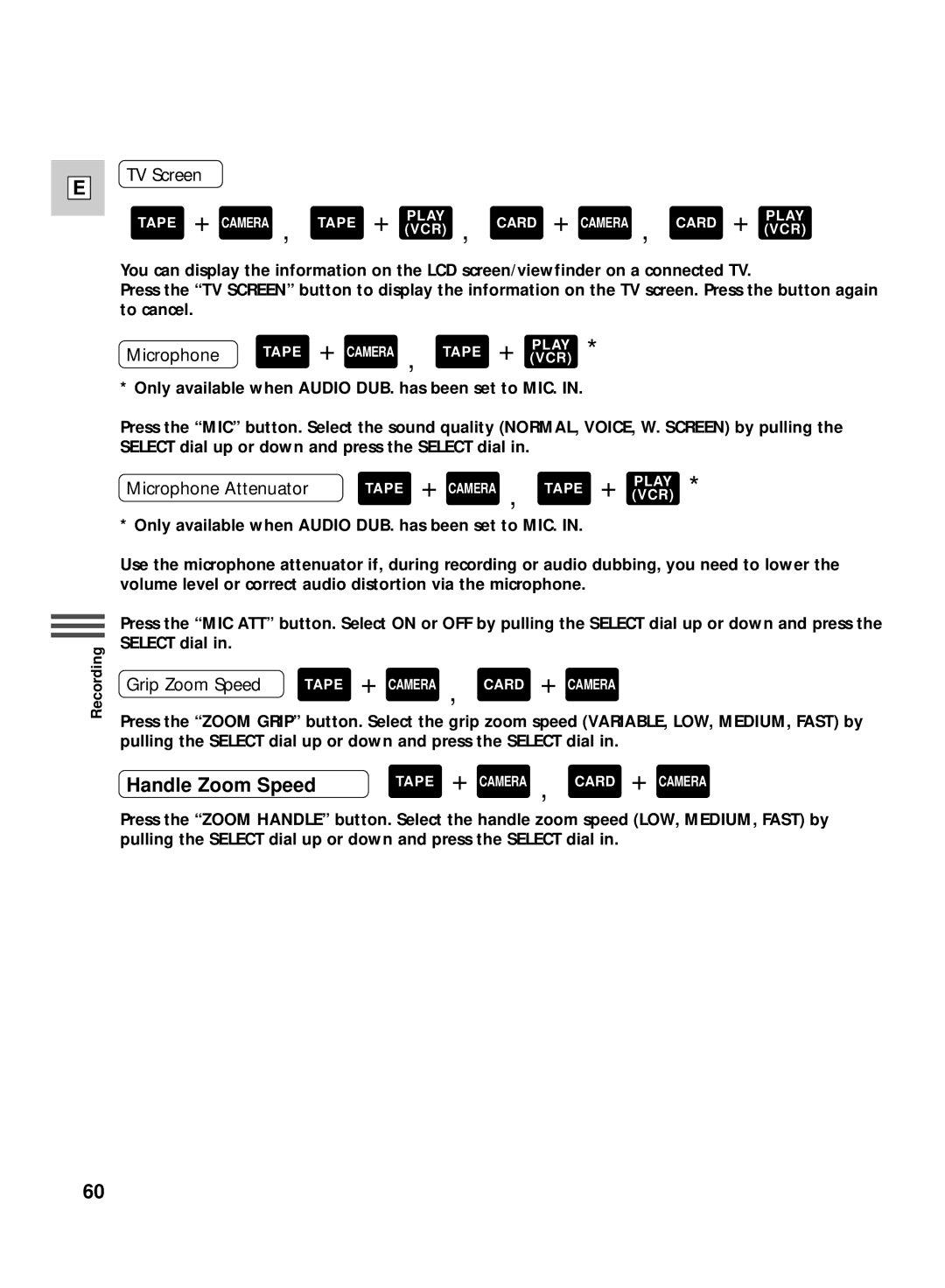 Canon GL2 instruction manual TV Screen, Microphone 