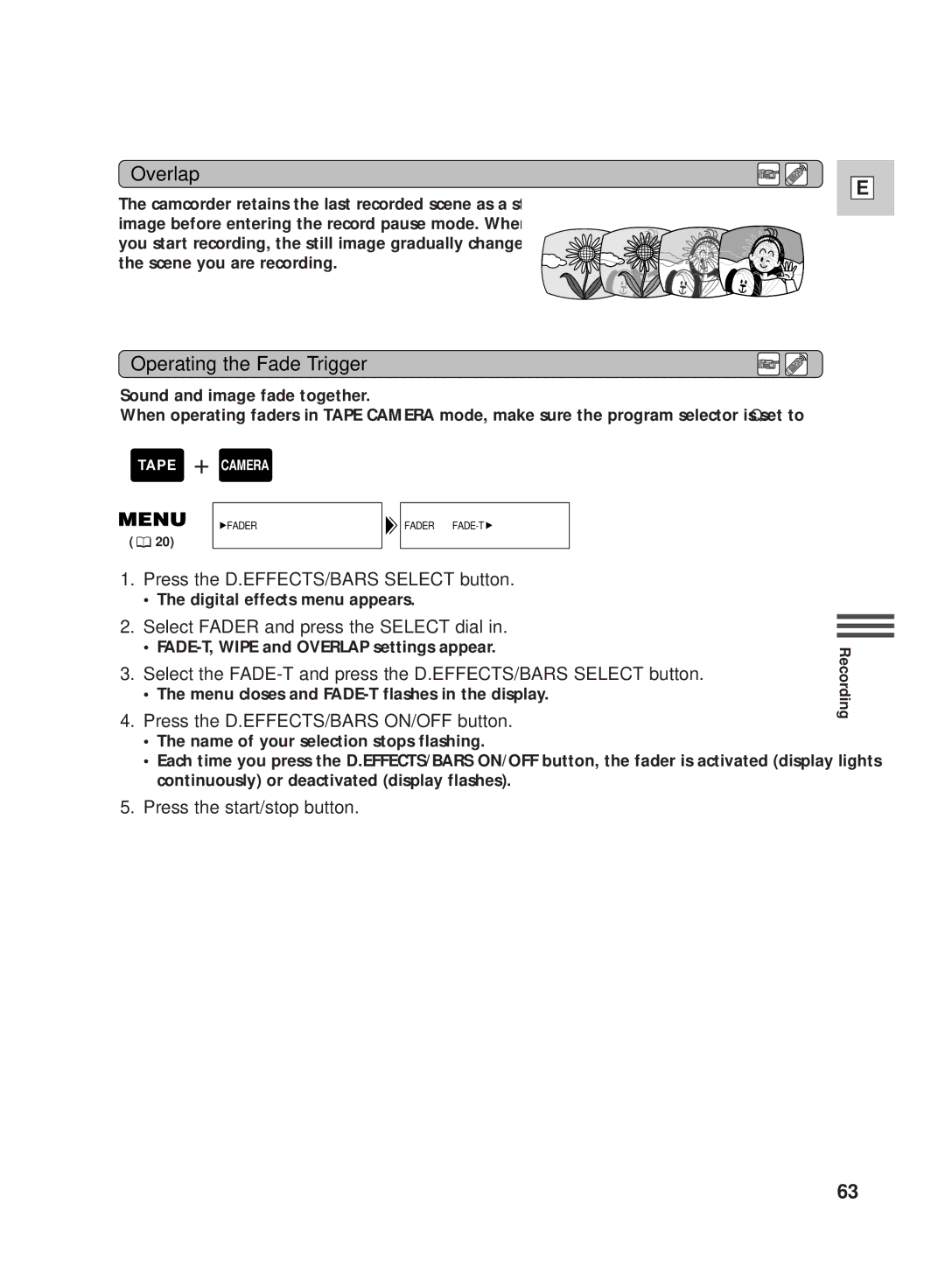 Canon GL2 instruction manual Overlap, Operating the Fade Trigger 