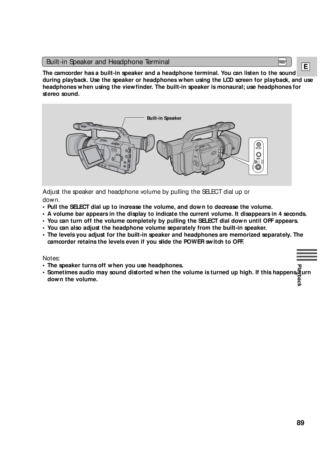 Canon GL2 instruction manual Built-in Speaker and Headphone Terminal 