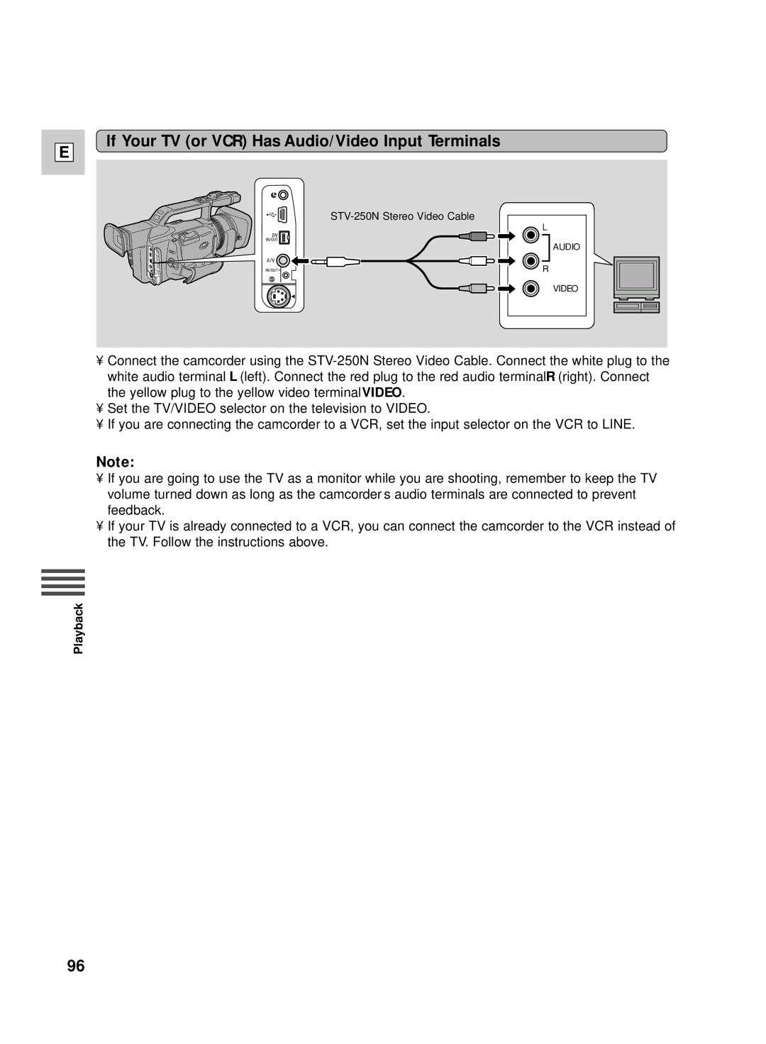 Canon GL2 instruction manual If Your TV or VCR Has Audio/Video Input Terminals 