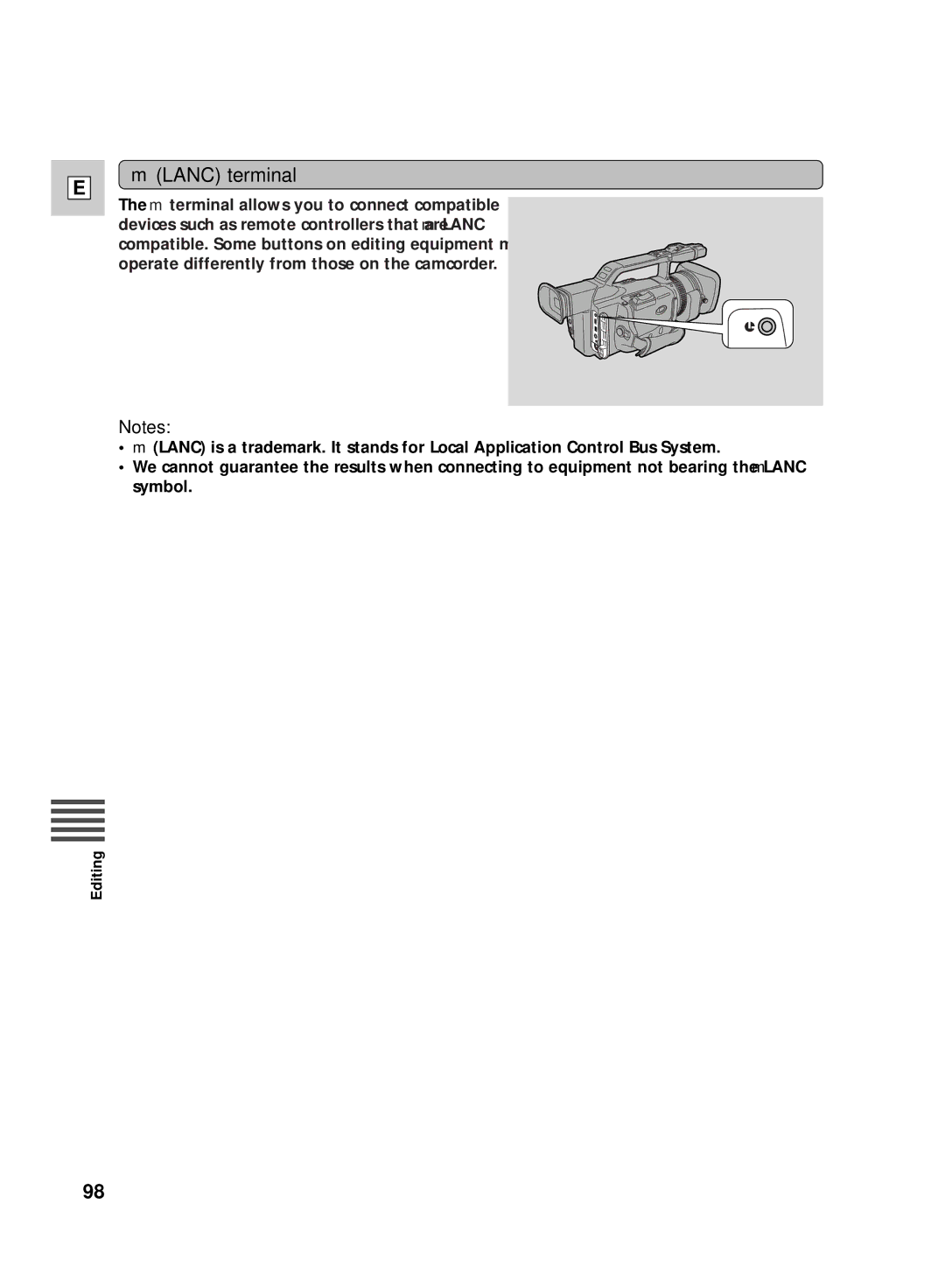 Canon GL2 instruction manual Lanc terminal 