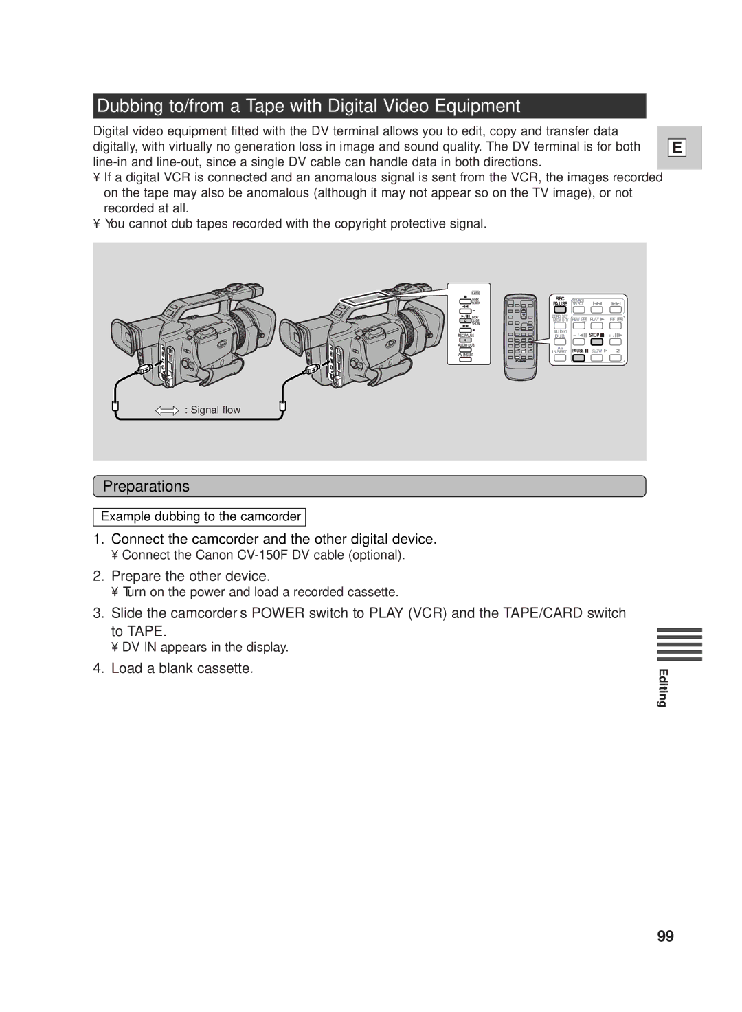 Canon GL2 Dubbing to/from a Tape with Digital Video Equipment, Connect the camcorder and the other digital device 