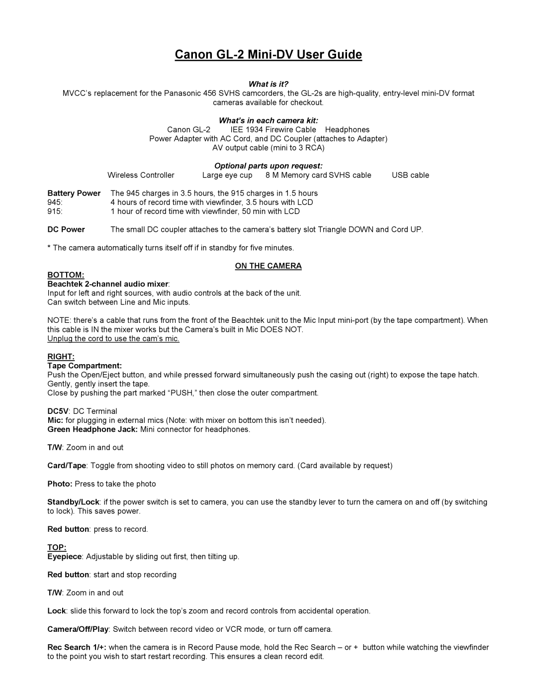 Canon GL2 manual What is it?, What’s in each camera kit, Optional parts upon request 