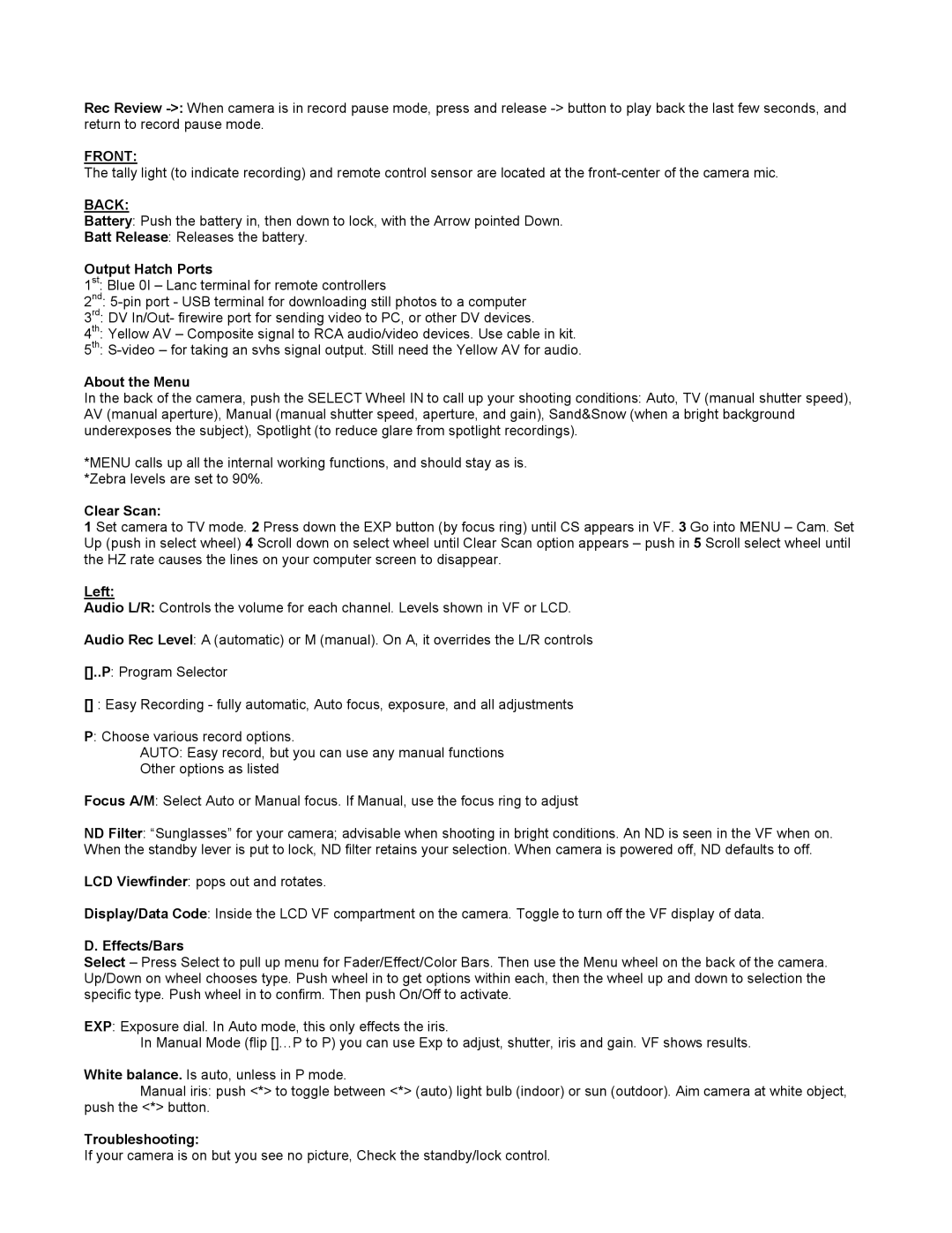 Canon GL2 manual Front, Back 