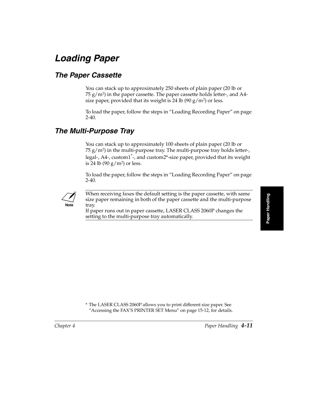 Canon H12157 manual Loading Paper, Paper Cassette, Multi-Purpose Tray 