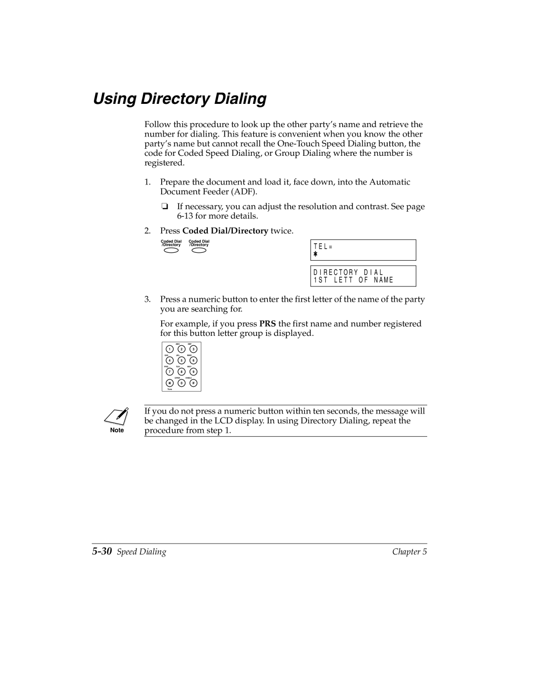 Canon H12157 manual Using Directory Dialing, Press Coded Dial/Directory twice, 30Speed Dialing 